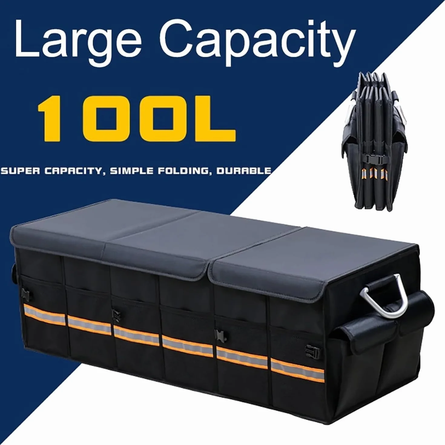 Organizer per Bagagliaio, Borsa per Bagagliaio, Pieghevole per Auto con Scomparti, Coperchio e Borsa Impermeabile, Organizer Macchina Fondo Antiscivolo, 100L Borsa Porta-oggetti da Baule