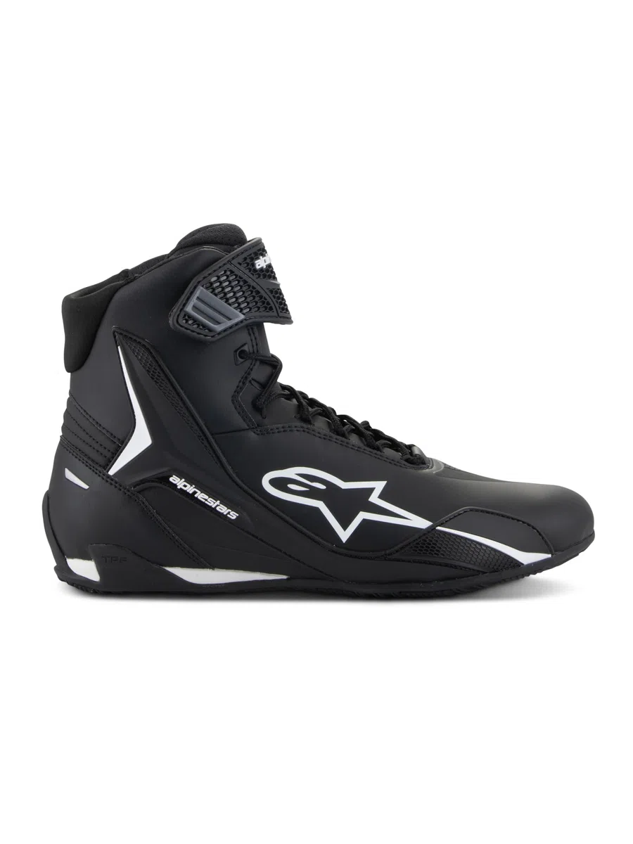 Alpinestars Scarpe da moto Faster-4, leggere e traspiranti, costruzione a maglia senza cuciture e protezione avanzata, Nero/Bianco