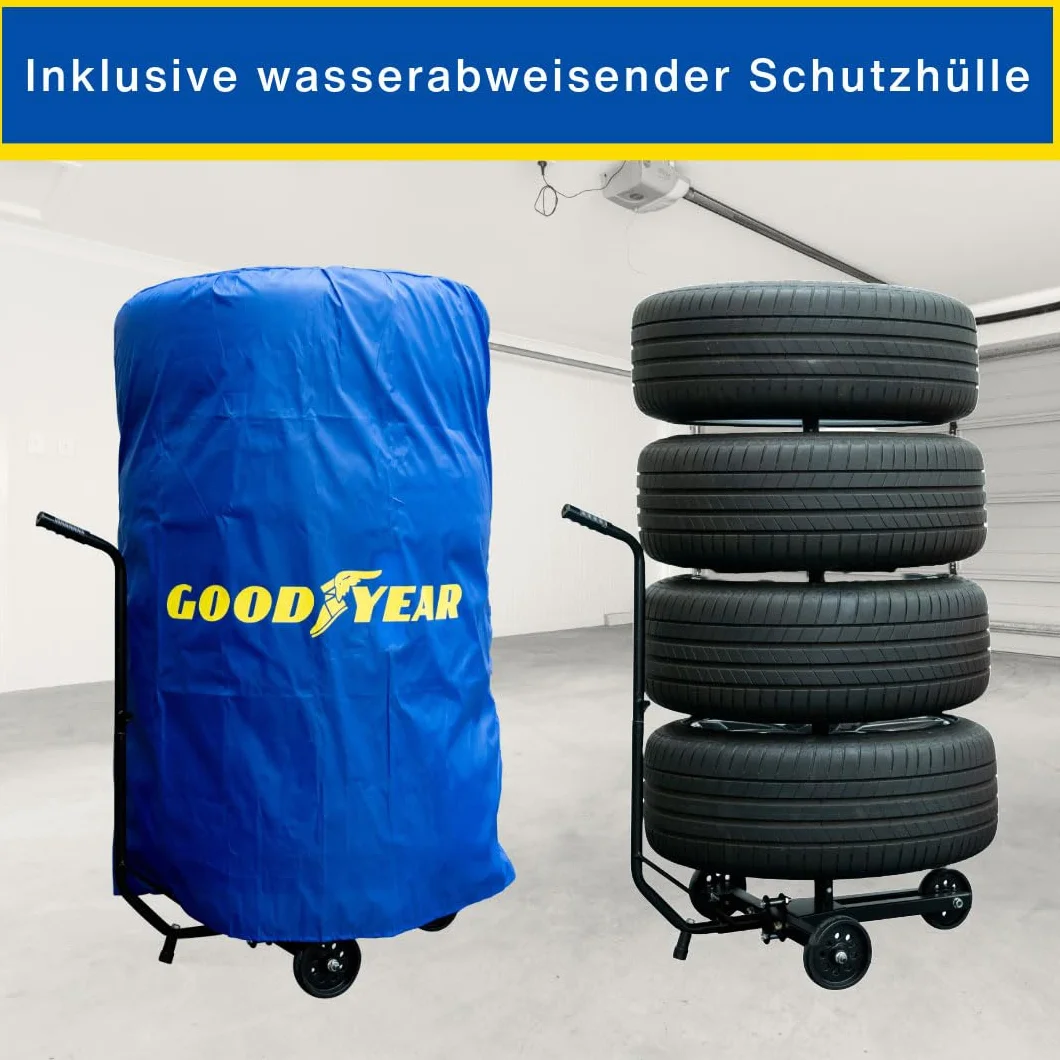Goodyear Barrette per 4 Pneumatici, salvaspazio e Senza Contatto, con Custodia, Portata Fino a 100 kg, Colore: Nero