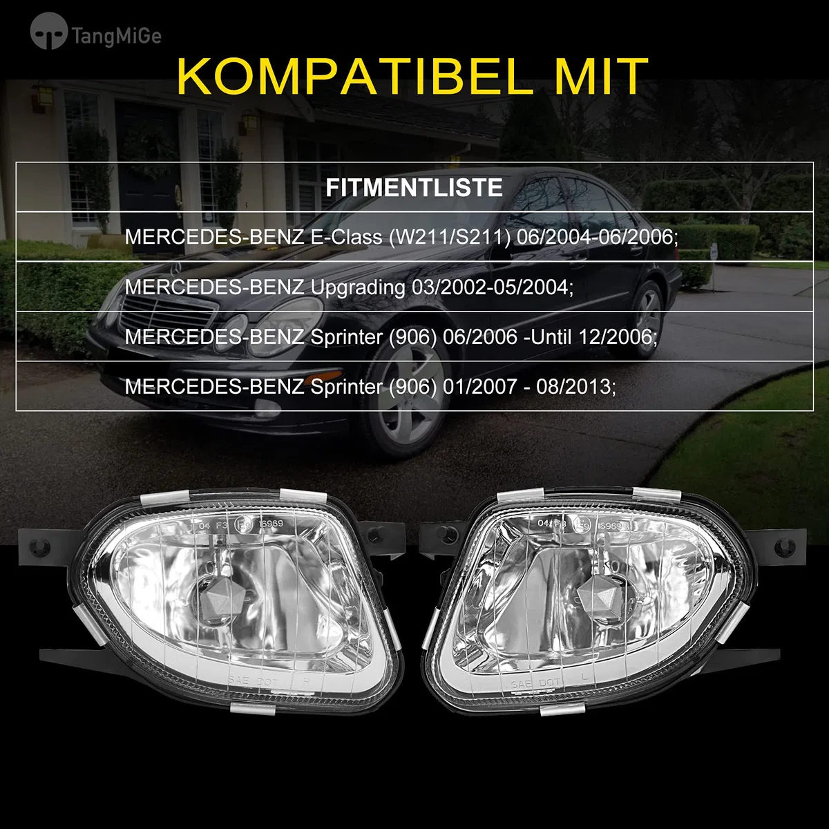 TangMiGe Fendinebbia compatibile con Mercedes Benz Classe E (W211/S211) 03/2002-05/2004, Sprinter (906) 06/2006-12/2006(standard item), Sprinter (906) 01/2007-08/2013, 1 Paio (Chiaro)
