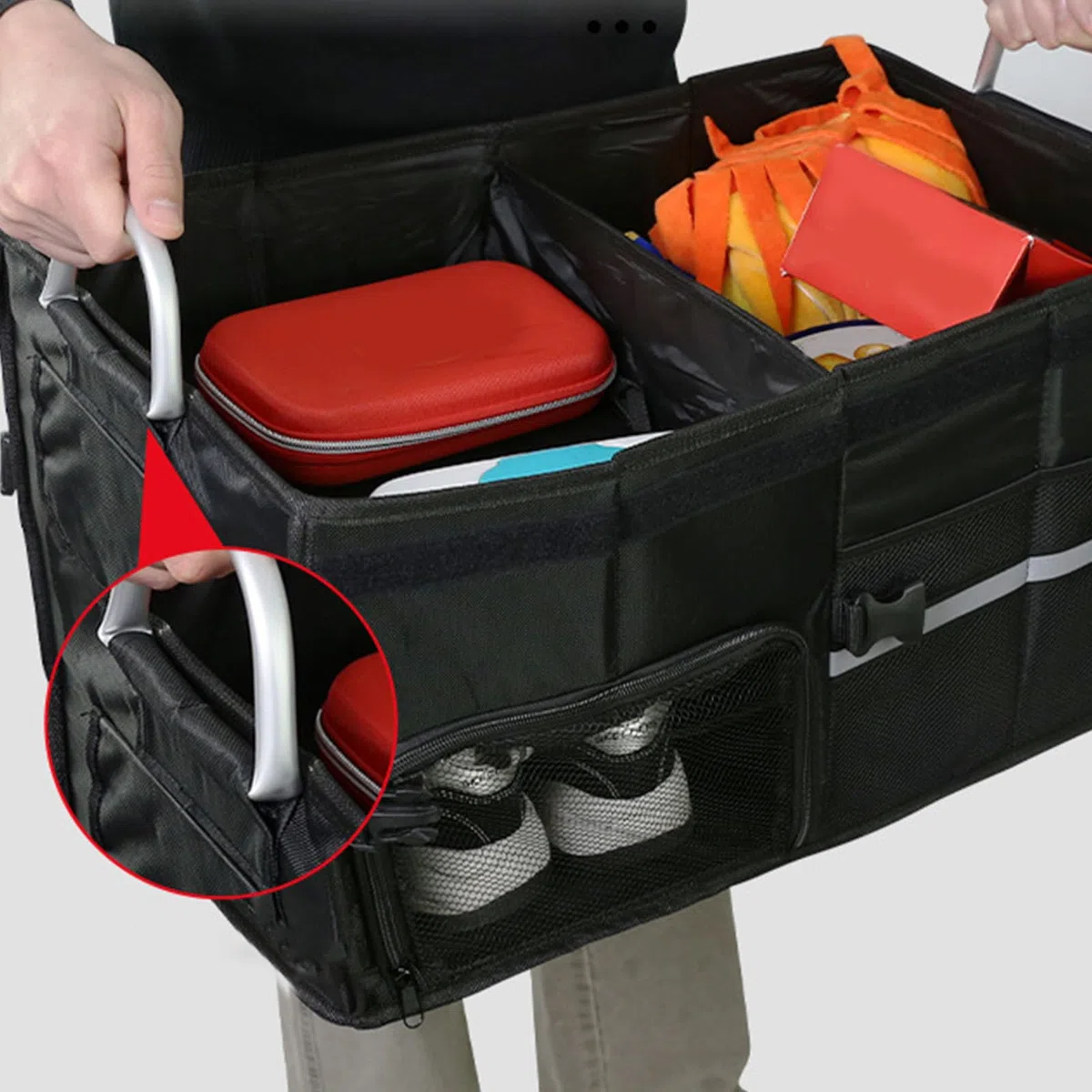 Organizer per Bagagliaio per Auto con Coperchio, Pieghevole in Tessuto Oxford Impermeabile da 55 Litri per Camion SUV Design Pieghevole a 3 (Senza scomparto per scarpe Nero grande 55 litri)
