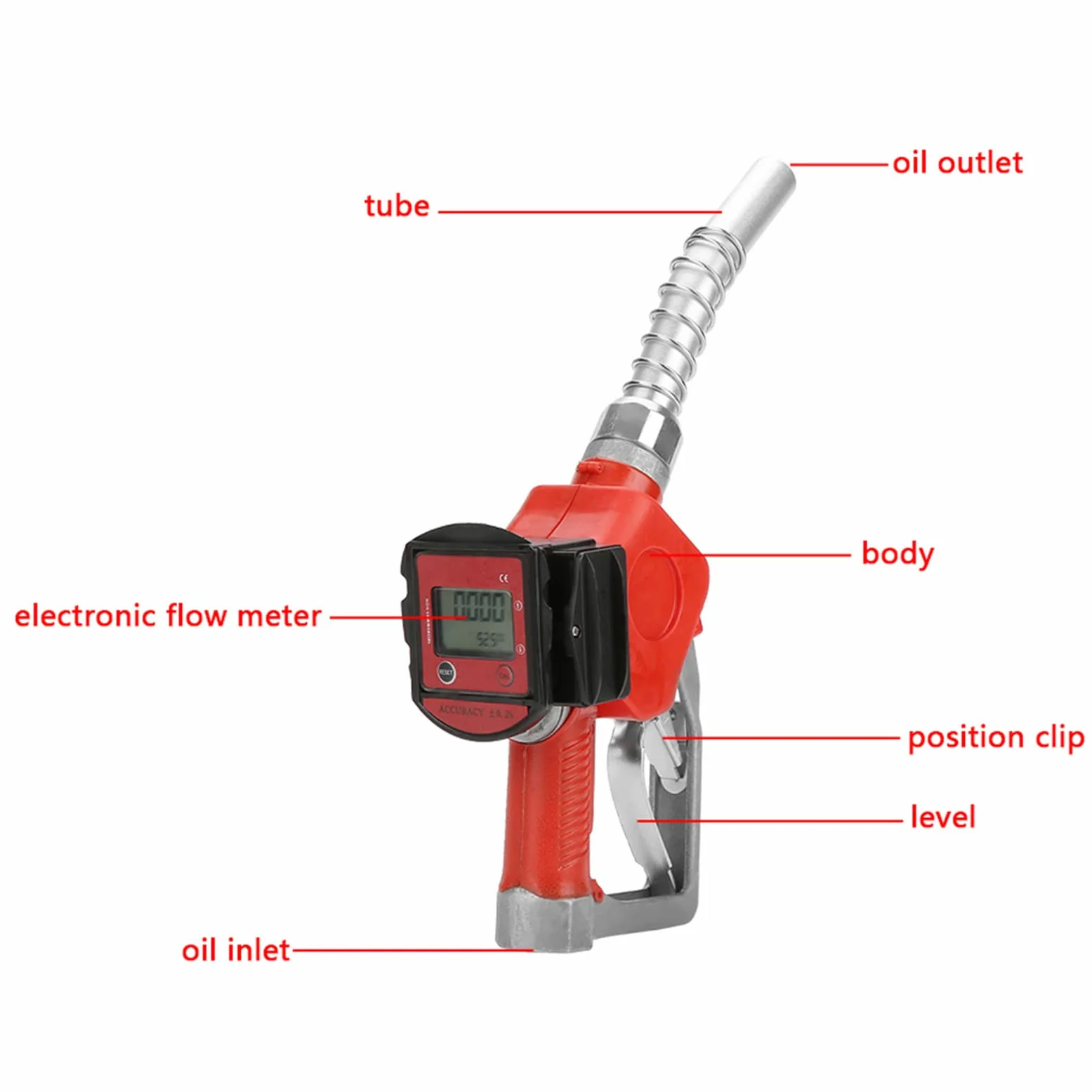 Ugello Carburante Automatico, Misuratore Di Portata Digitale In Lega Di Alluminio Con Funzione Pistola Di Salto Automatica Per Benzina Cherosene, Portata 10 60 L Min.