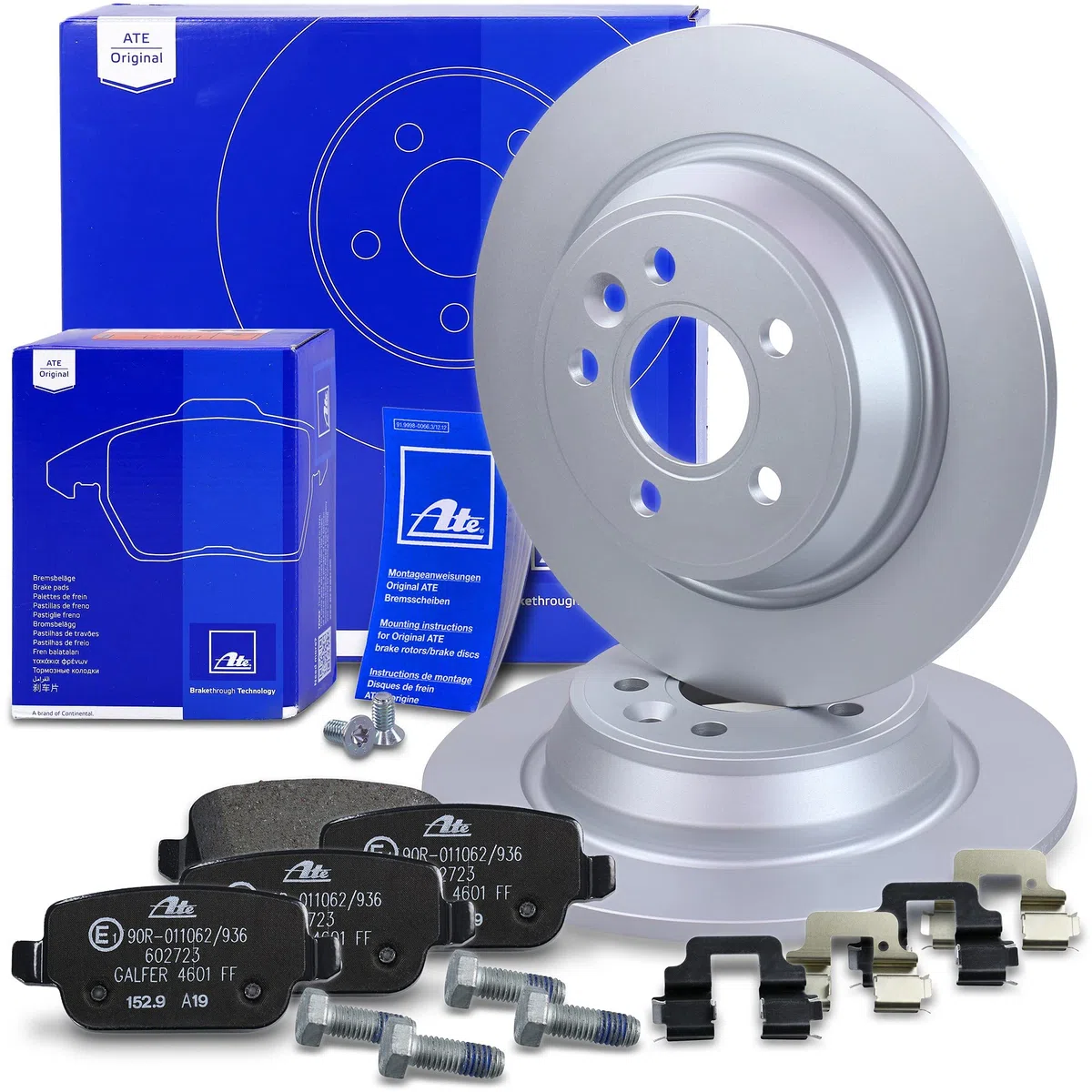 ATE Set di freni per asse posteriore + dischi freno posteriori ¯ 302 mm e pastiglie freno posteriori Compatibile con FORD FOCUS Mk2 (DA_, HCP, DP), GALAXY Mk2 (WA6), KUGA Mk1, MONDEO Mk4 (BA7), S-MAX
