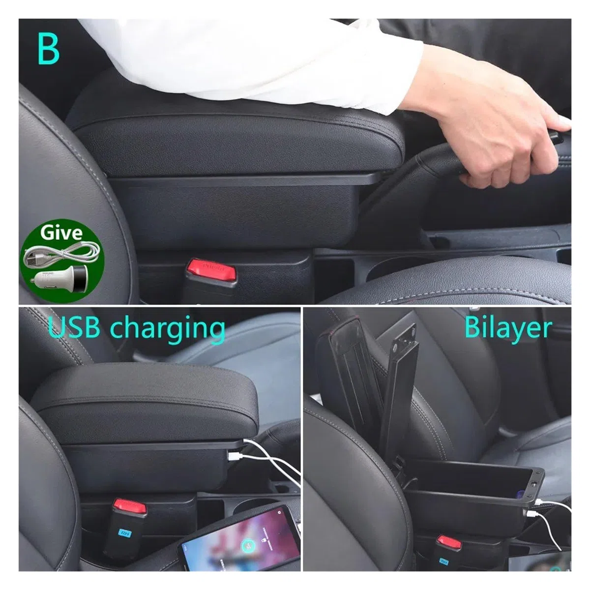 Bracciolo Per Suzuki Per Jimny JB23 JB43 1999-2013 2014 2015 2016 2017 Bracciolo Auto Parti Adattamento Bracciolo Scatola Portaoggetti Accessorio(C 1 Black red NO USB)