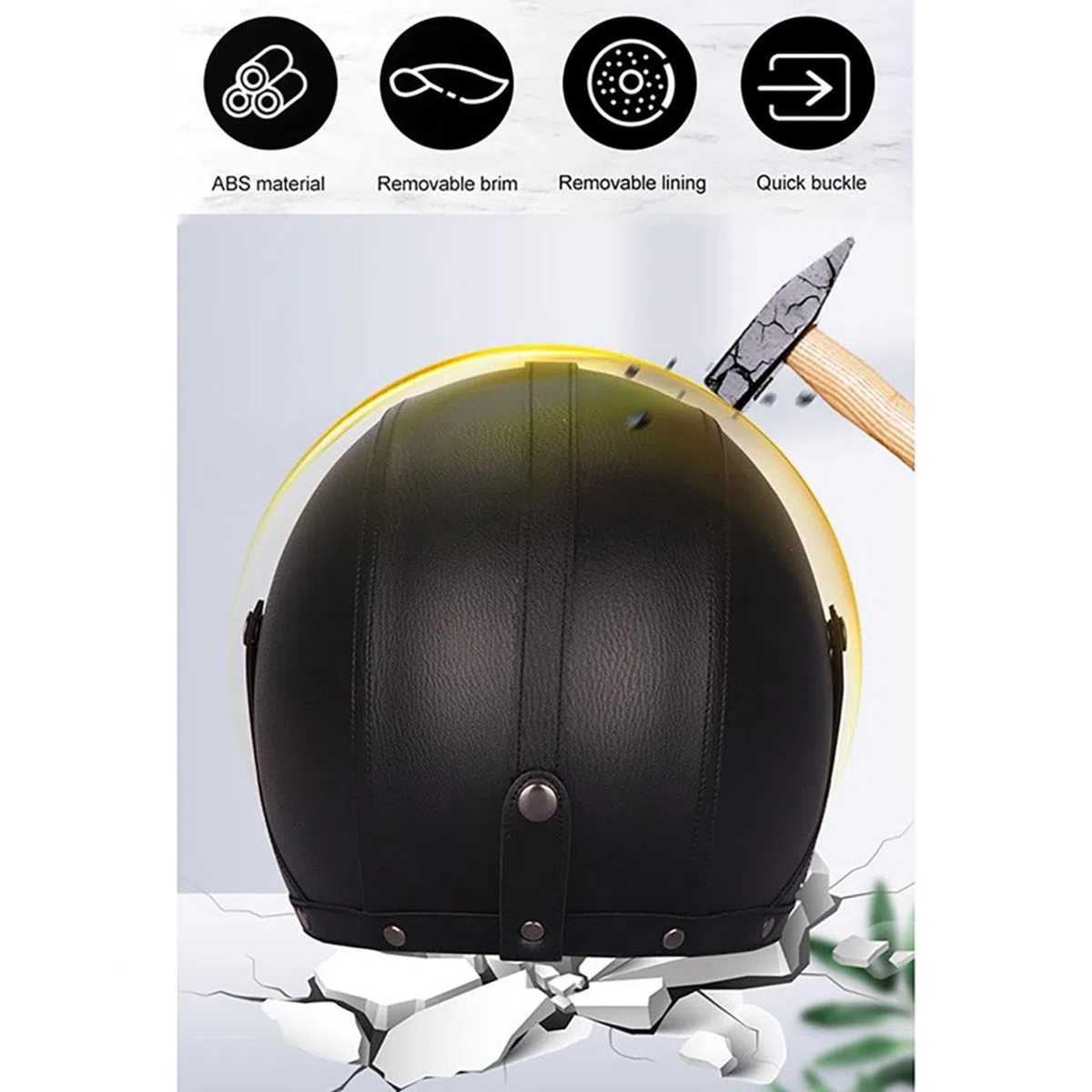 Casco vintage retrò Scooter Casco jet ciclomotore Casco mezzo casco in pelle 3/4 con visiera Casco aperto per uomo e donna Certificazione DOT ECE