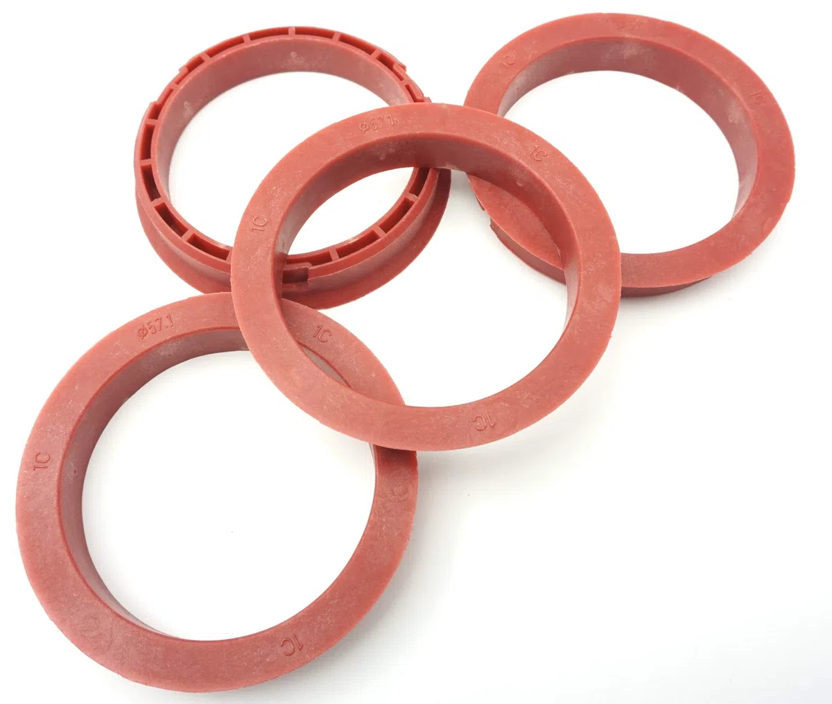 Ronal, 4 anelli di centraggio 68,0 – 57,1/68 su 57,1 rosso, compatibili con VW Audi, Seat Skoda