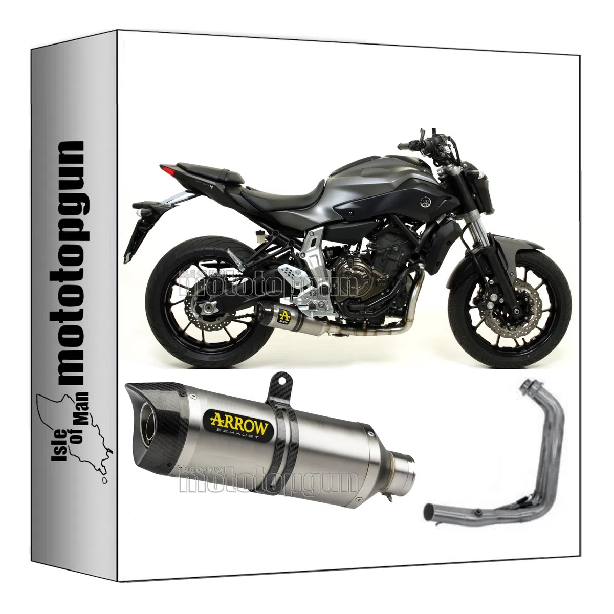 scarico completo omologato open arrow thunder in alluminio con fondello in carby compatibile con yamaha mt07 mt-07 2014 2015 2016 2017 2018 2019 2020 mototopgun 71817ak + 71655mi