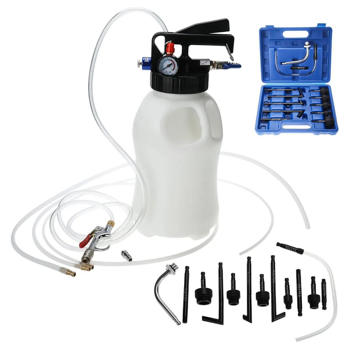 FreeTec Pompa Olio Cambio Automatico, 6L Pompa di Estrazione e Riempimento per Olio Cambio, Attrezzo Pompa Olio ATF Cambio con 13 pezzi Adattatore per Auto Camion
