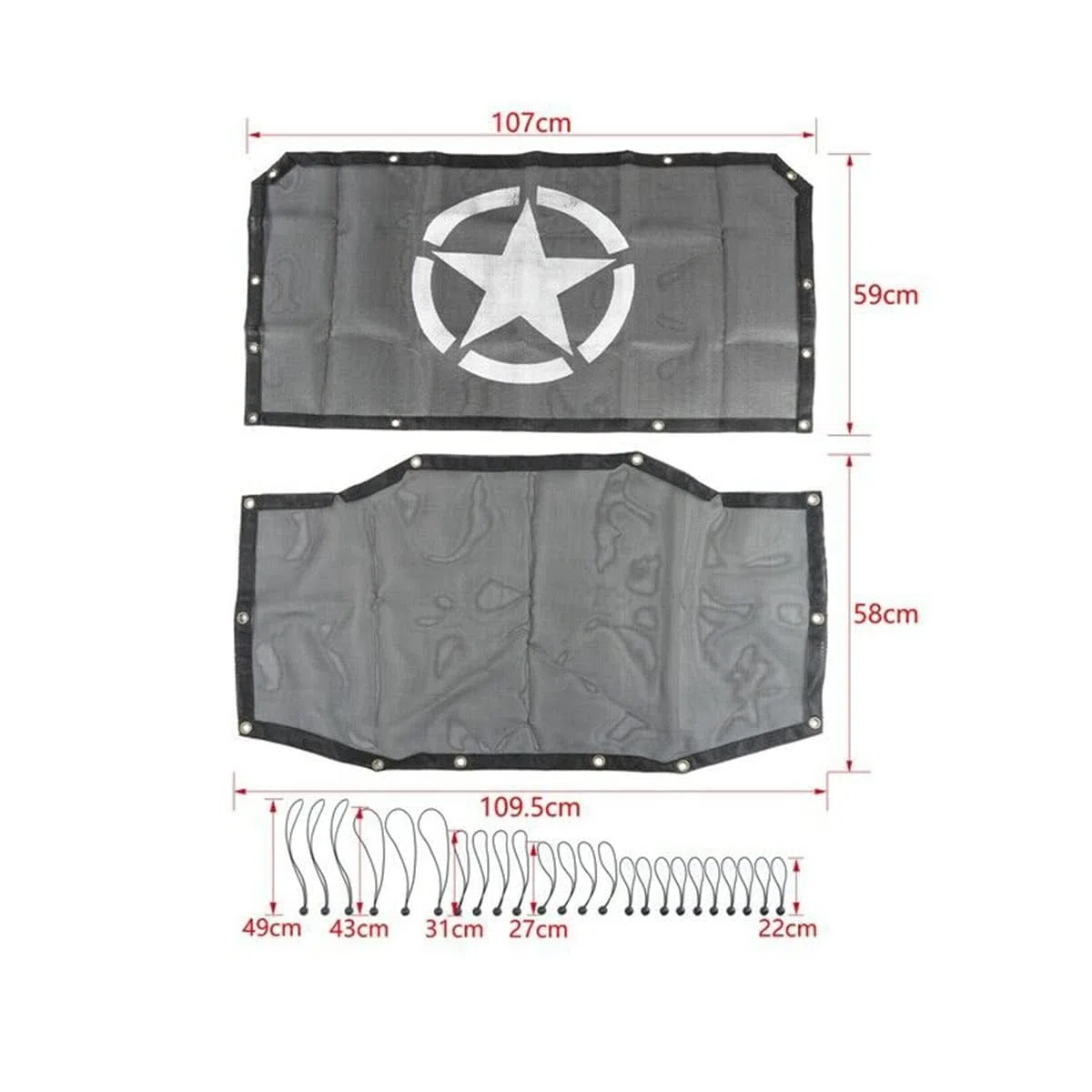 Copertura superiore del parasole del tetto in rete compatibile con Jeep Wrangler JL JLU 2018-2023 a 4 porte, protezione UV e riduzione del calore,Five pointed star