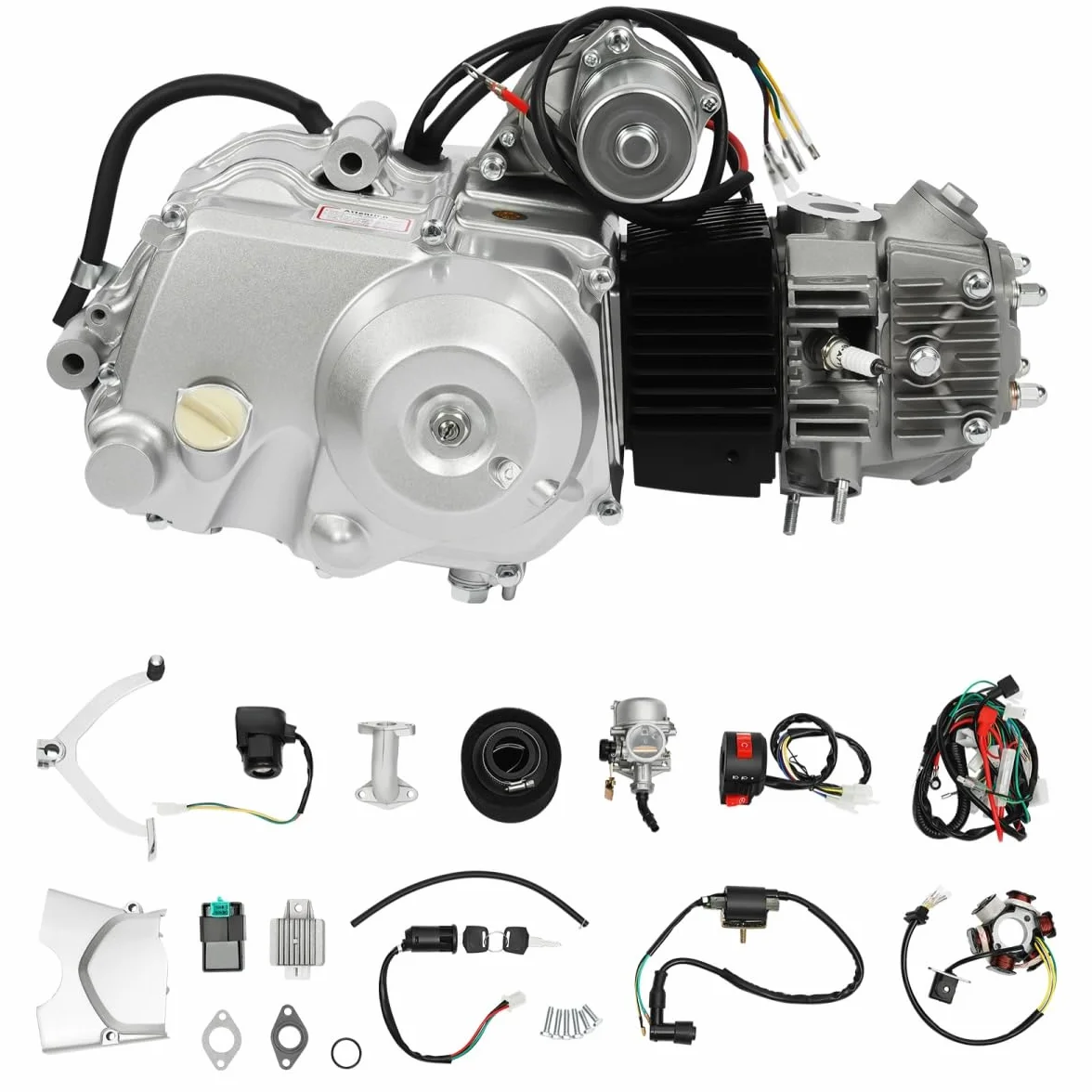 Motore 125CC a 4 tempi per ATV Kart monocilindrico orizzontale, raffreddato ad aria con avviamento elettrico, accensione CDI, 3 marce avanti con retromarcia, incluso cablaggio + filtro dell'aria +