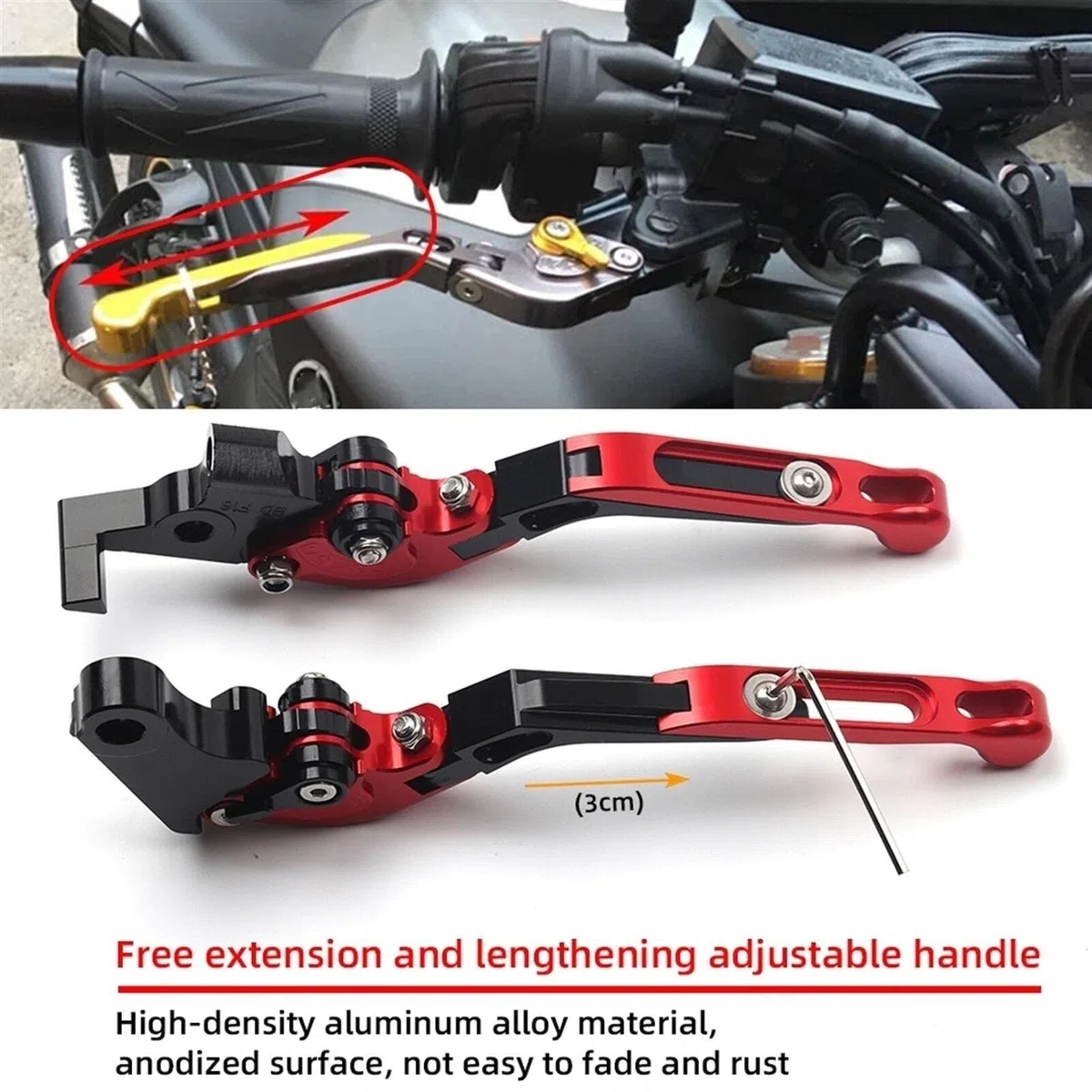 per Yamaha FZ6 FAZER FZ-6 2004-2010 Moto Leve di Frizione del Freno Regolabile Pieghevole Allungabile Manopole del Manubrio Termina in Alluminio di CNC con Logo Stretch (Colore : 1)