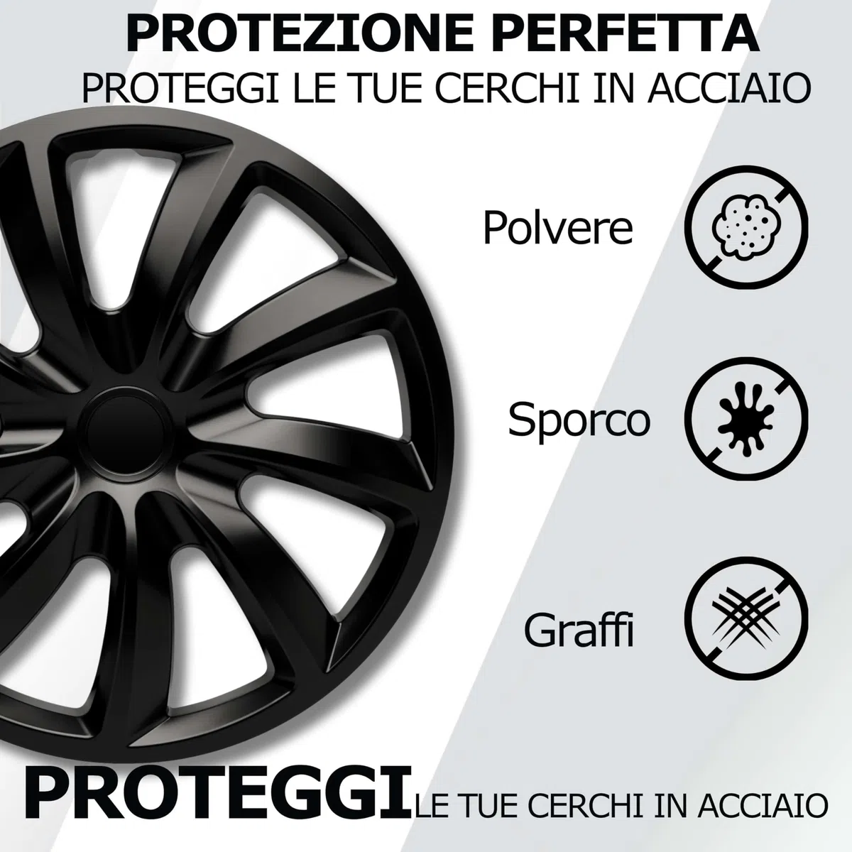 Copricerchioni 16 Pollici Neri – Set di 4 Coppe Ruota Universali per Cerchioni in Acciaio | Kuglo