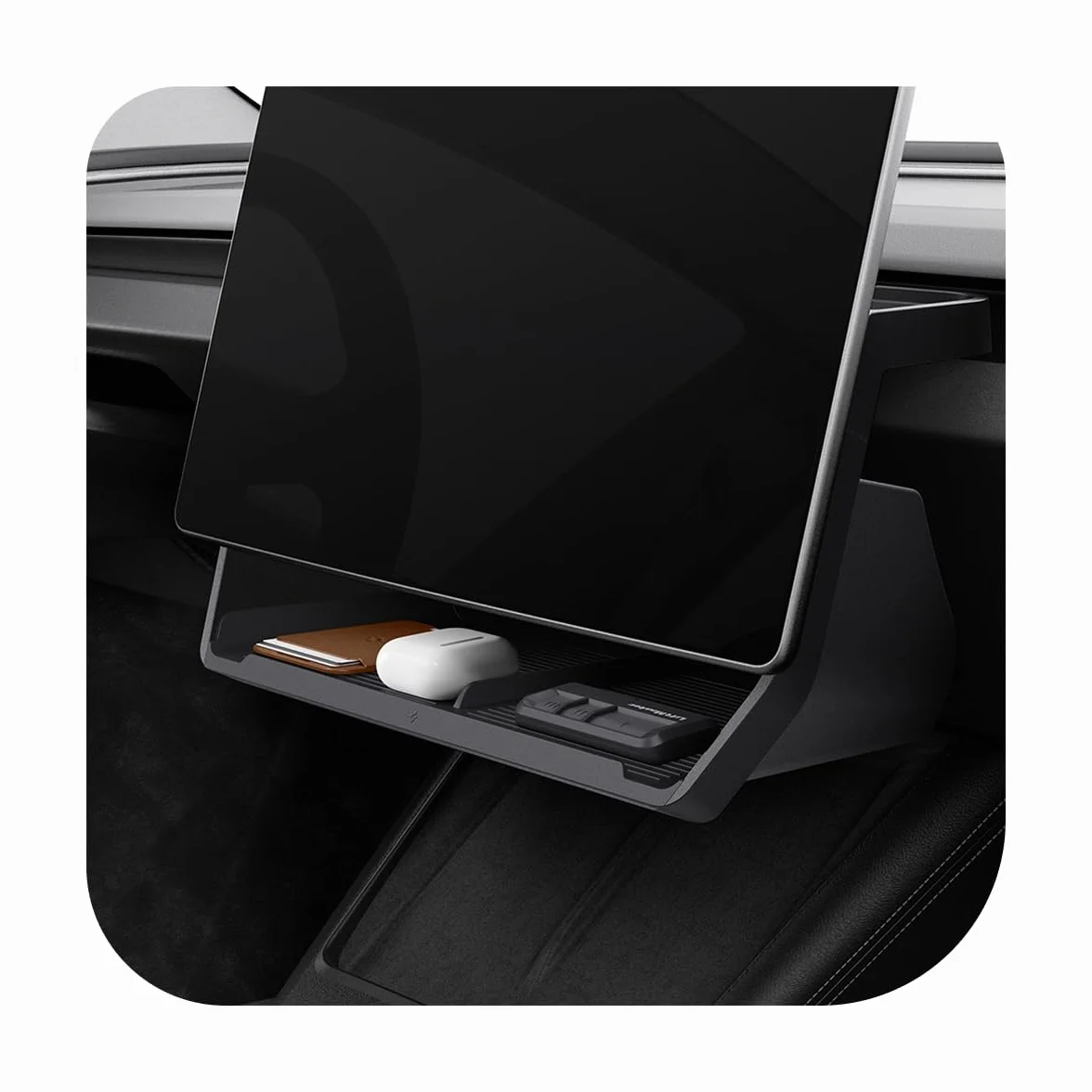 Spigen Tesla Model 3 Highland 2024-26 Model Y Juniper 2025 2026 Organizer Sotto Schermo, Installazione con un Tocco, Organizzatore Portaoggetti, Accessori Tesla - Nero