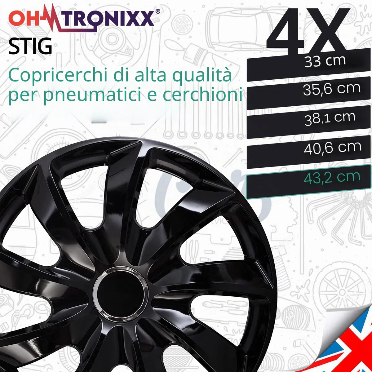 Copricerchi STIG nero, 17 pollici, set da 4 pezzi