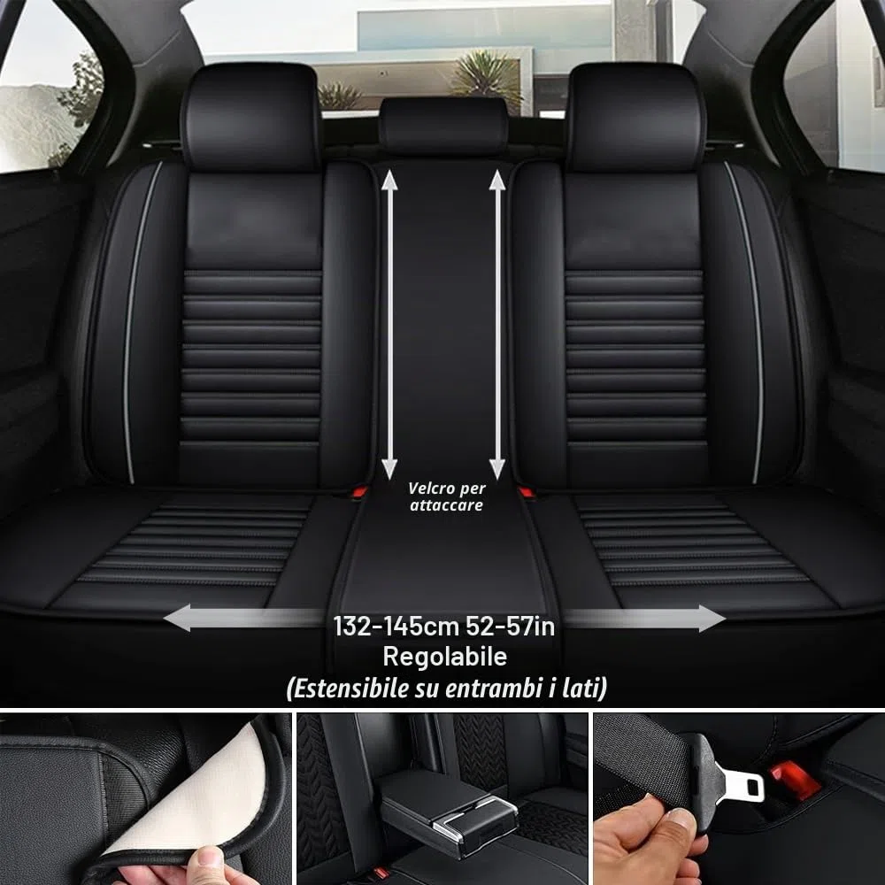 Per Renault Captur Clio Kadjar Koleos Megane Twingo, set di 5 coprisedili universali in pelle, traspiranti, antisporco, resistenti all'usura (nero)