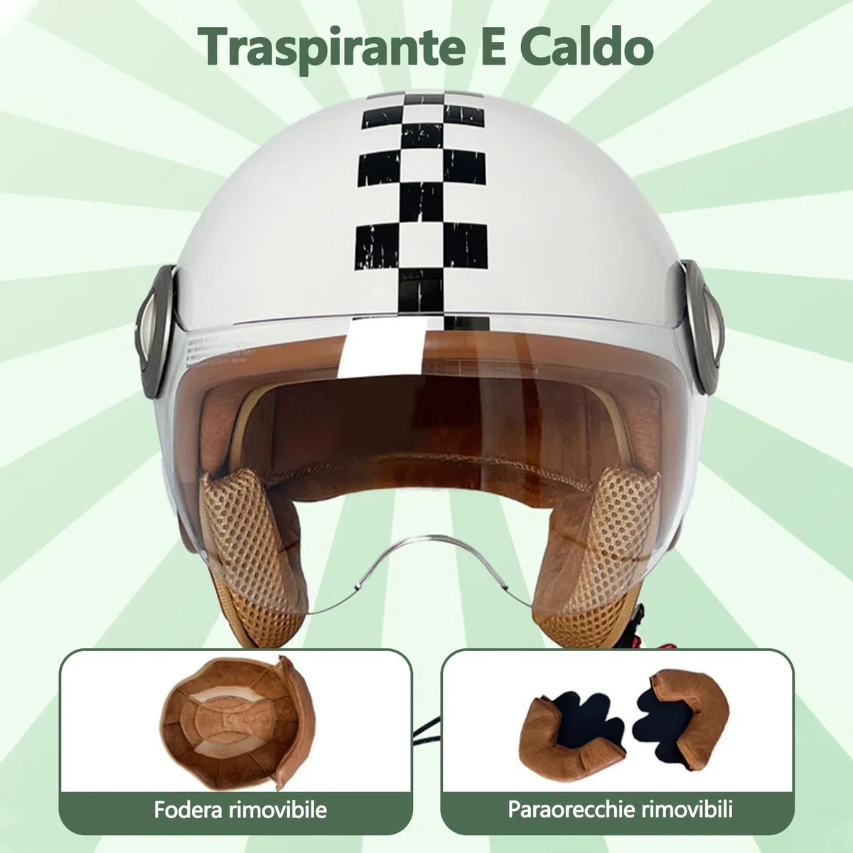 Metà Aperto Faccia Casco del Motociclo Con Occhialoni ，Casco Modulare Scooter，L'anti-collisione protegge la sicurezza stradale degli utenti