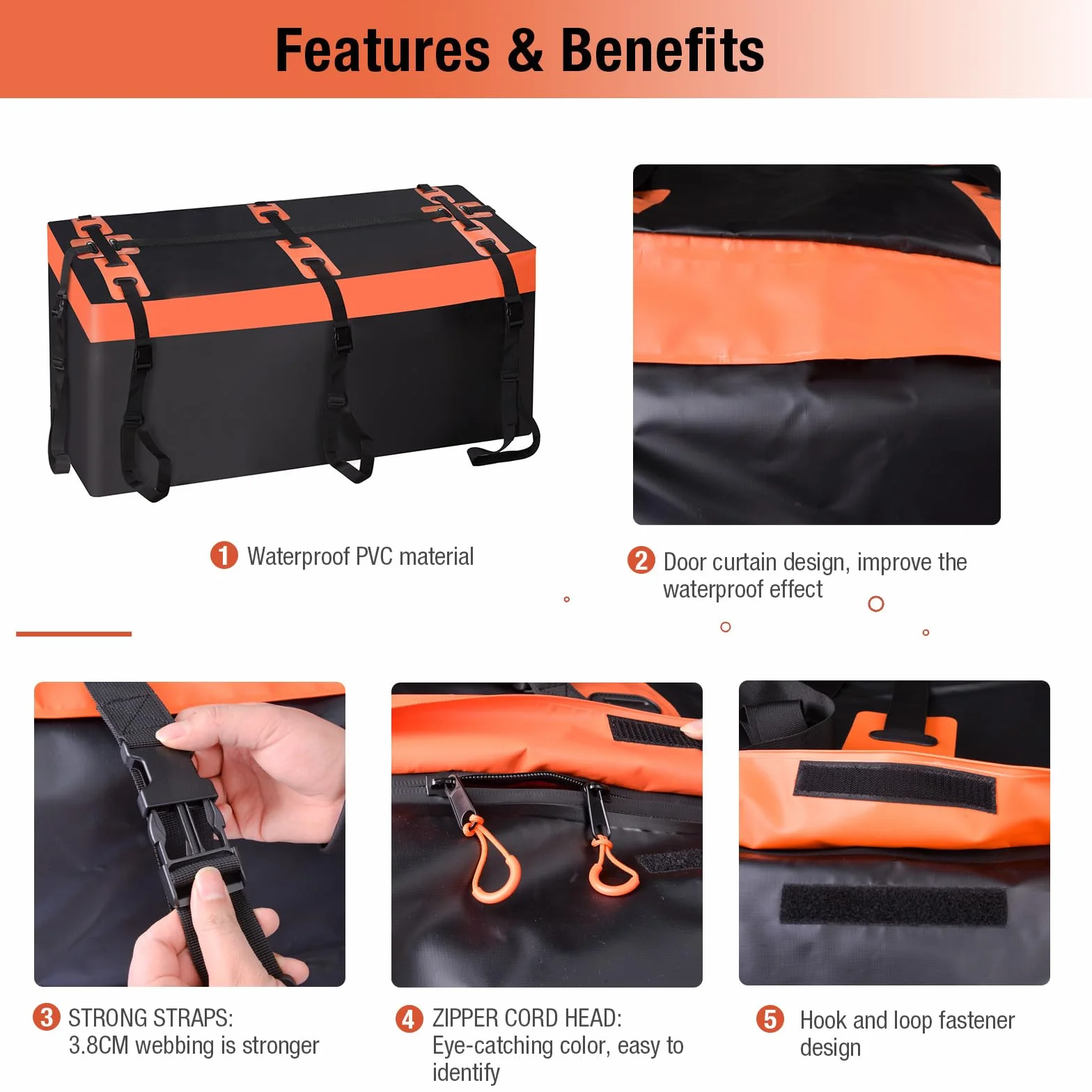 Box da tetto auto, scatola posteriore per gancio di traino, 425 litri, Pro 600D, in PVC, impermeabile, antistrappo, pieghevole