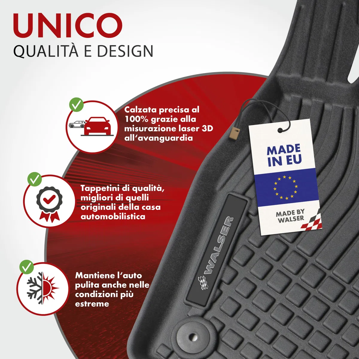 WALSER tappetini premium per auto compatibili con Audi A4 B9/Allroad B9/Avant B9 2015-2024, A5 Sportback 2016-Oggi, tappetini in gomma per auto 100% su misura - made in EU