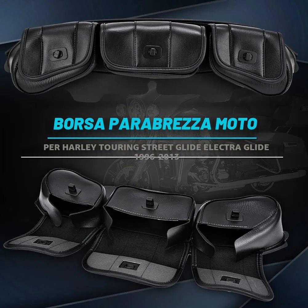 KATUR Custodia per Parabrezza per Moto Borsa in Pelle PU con Chiusure magnetiche per Borse da Parabrezza Harley Touring Street Glide Electra Glide 1996-2013