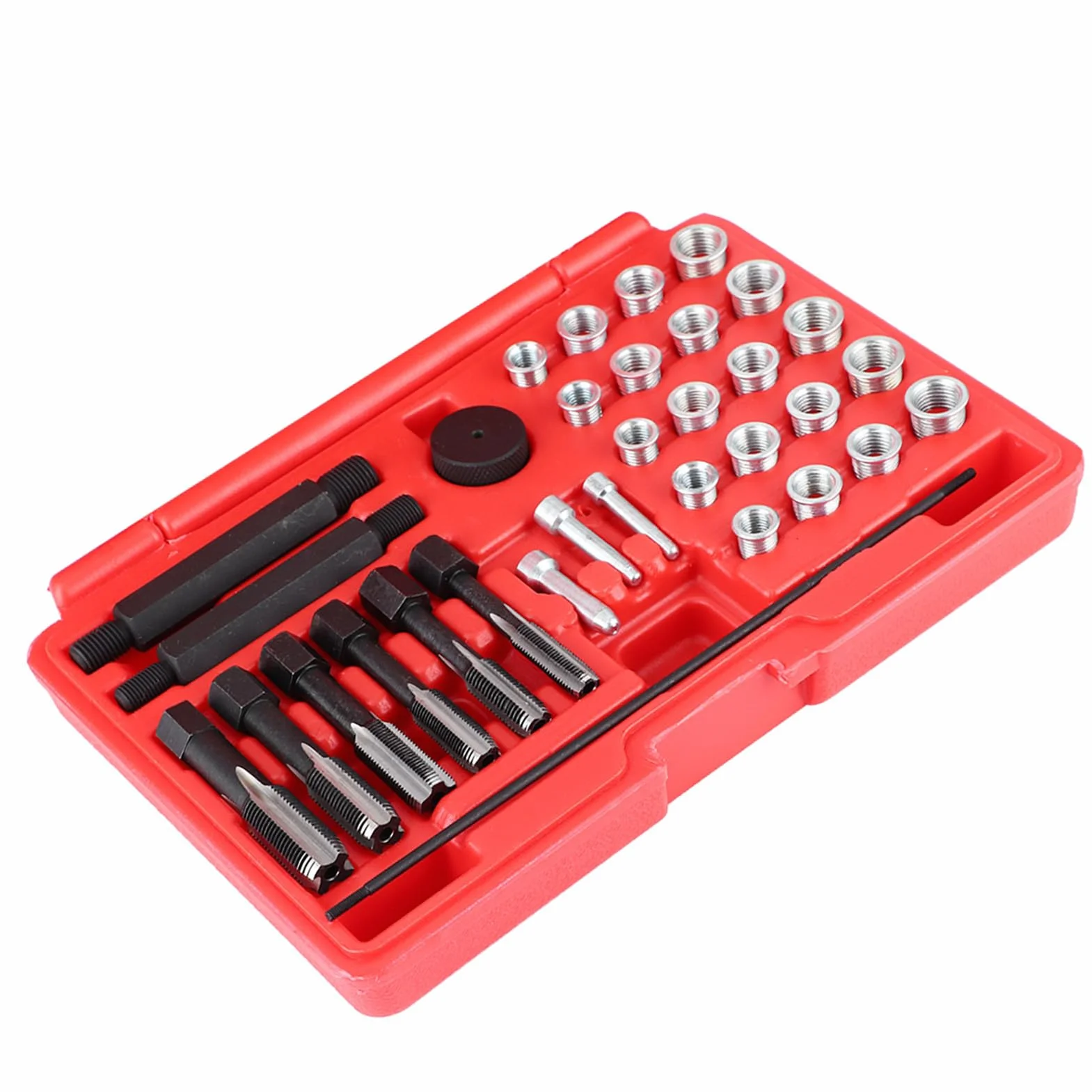 Kit di Riparazione Filettatura 33 Pezzi, Kit di Riparazione Testa Zigrinata per Candelette Set di Filettatura Candele Rimedio Rapido Ed Efficace con Adattatori Filettati di 4 Dimensioni,