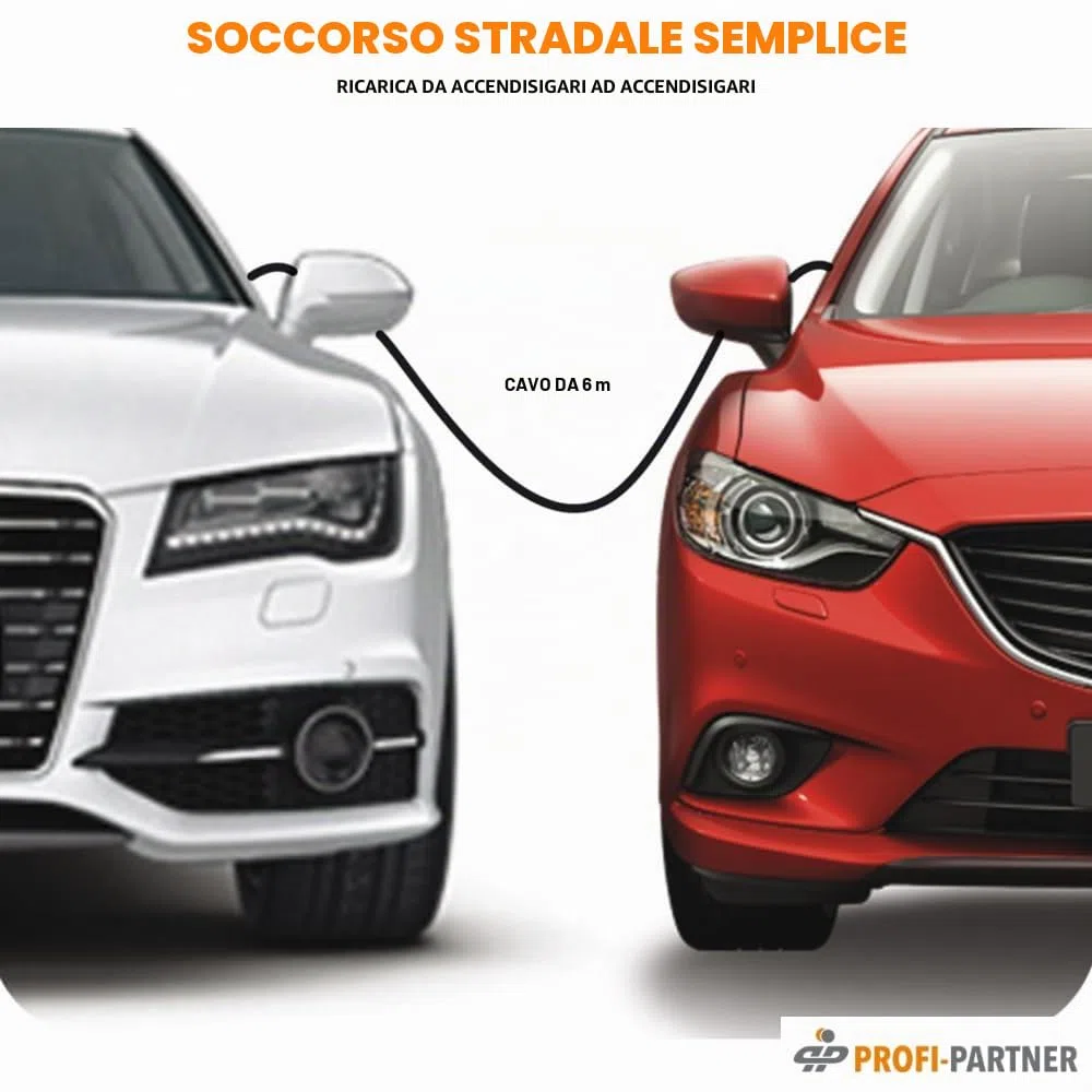Kit di avviamento auto per accendisigari, connessioni 12 Volt, cavo da 6 m, con display, facile da usare, soluzione salvaspazio, auto, batteria di avviamento, aiuto in caso di guasto
