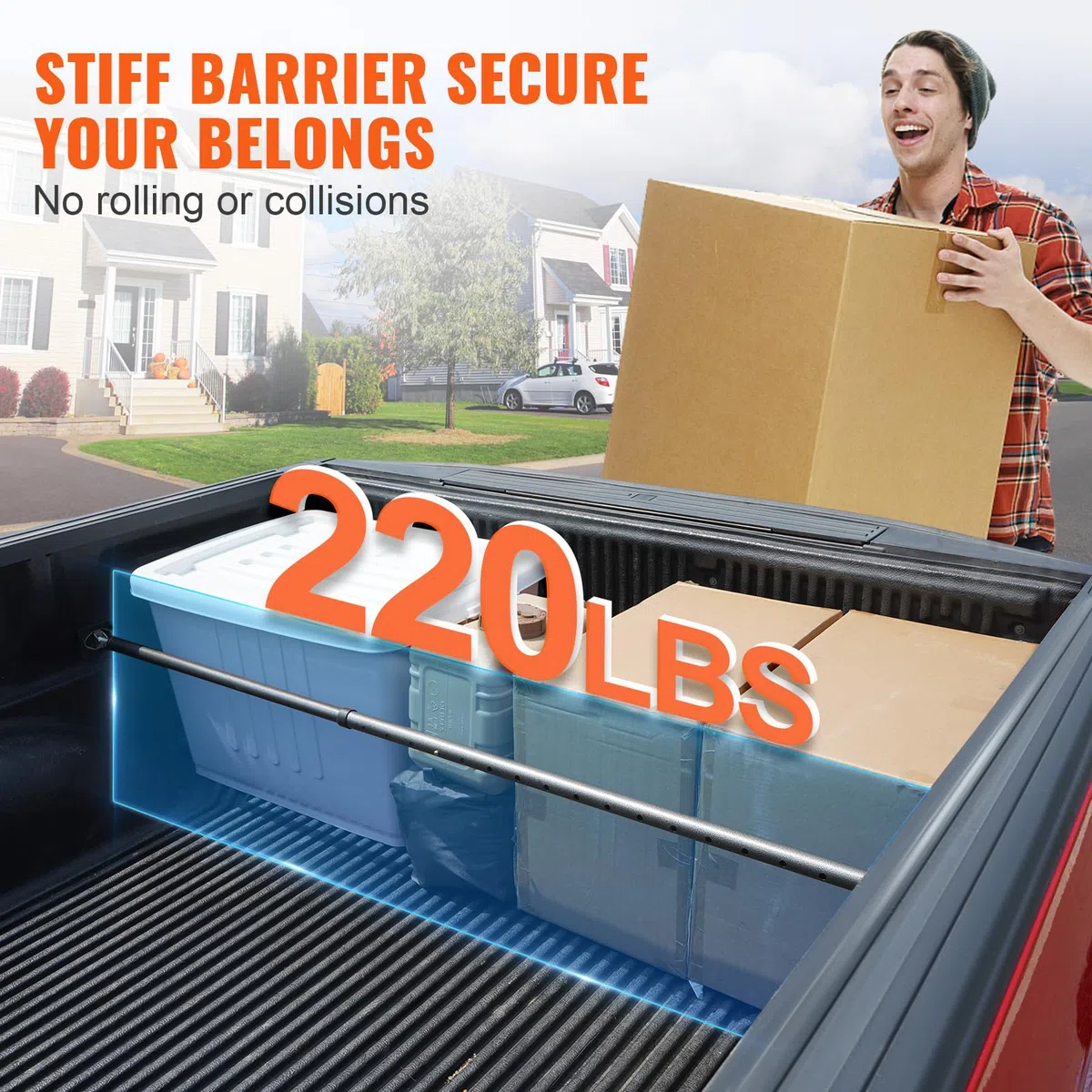 VEVOR Barra di carico, regolabile da 101,6 cm a 185,4 cm, barra stabilizzatrice per carichi pesanti in acciaio con capacità di 99,8 kg, barra di carico per camion pickup, SUV