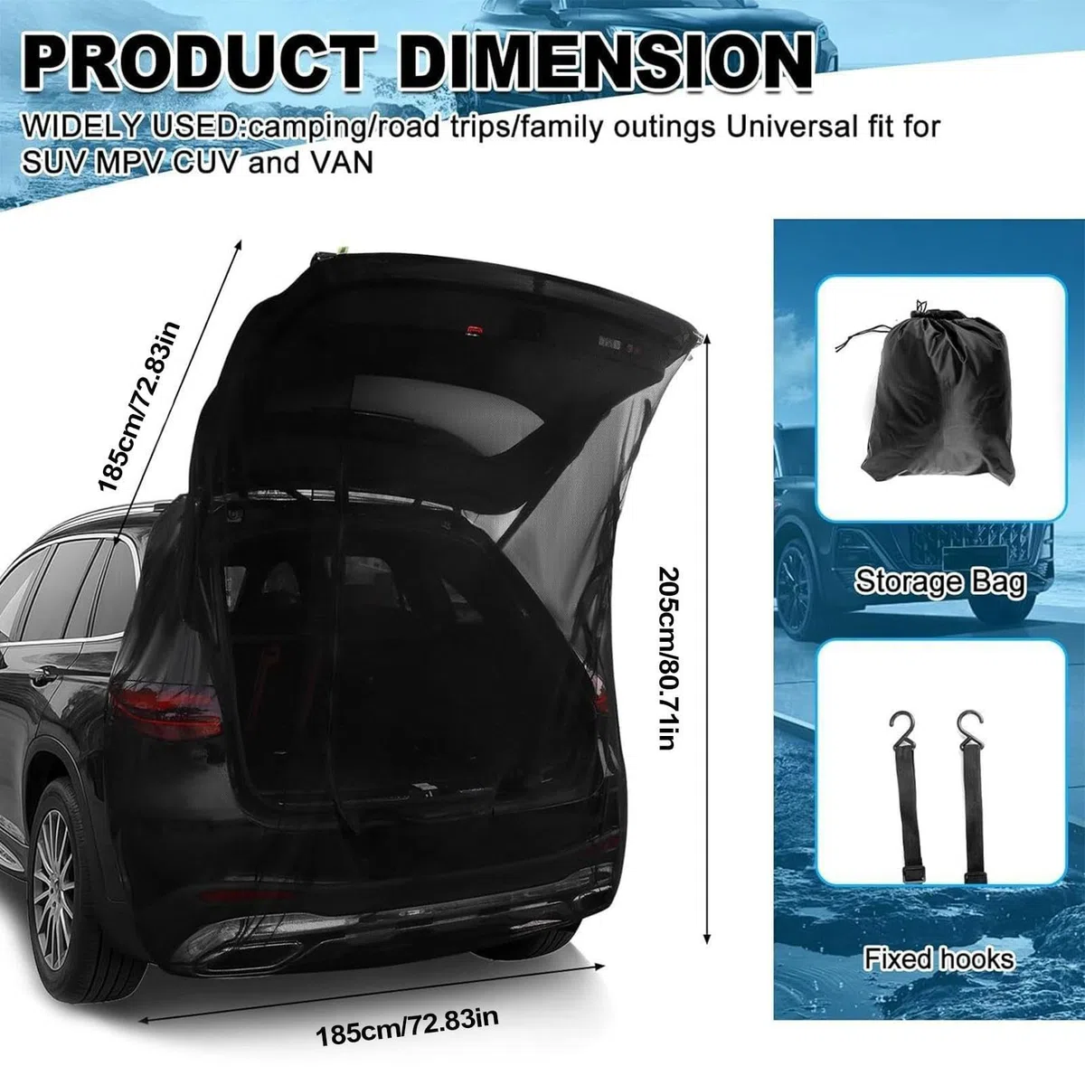 Zanzariera per Bagagliaio Auto(185x205cm) per Ford Focus Estate 4 (IV) HP I 2018-2025, Tenda a Rete Traspirante Anti-Insetti Alta Densità, Protezione Solare Campeggio