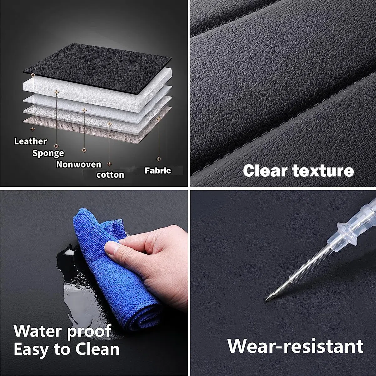 Coprisedile auto nero stile alla moda, materiale in similpelle, resistente all'usura e traspirante, facile da pulire, ecologico e inodore, copriauto in due pezzi per T-o-y-o-t-a