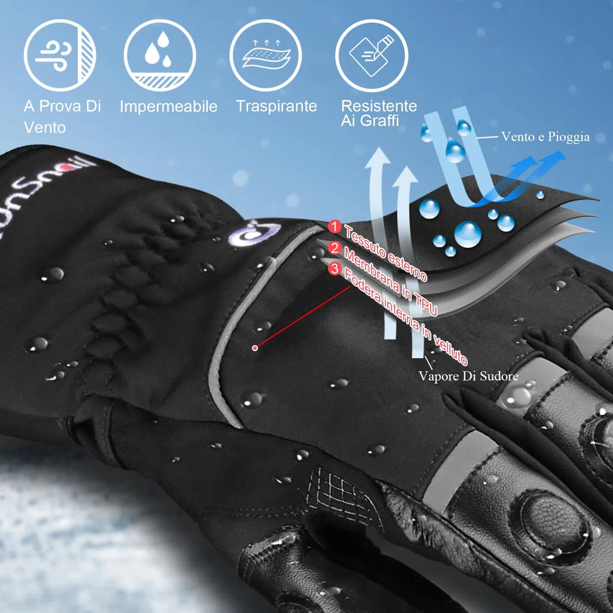 RunSnail 2KP CE Guanti Moto Invernali per Uomini e Donne, Guanti per Moto Impermeabili, Guanti per Motociclisti Lunghi, Guanti Touchscreen per BMX ATV MTB Riding, Racing su Strada