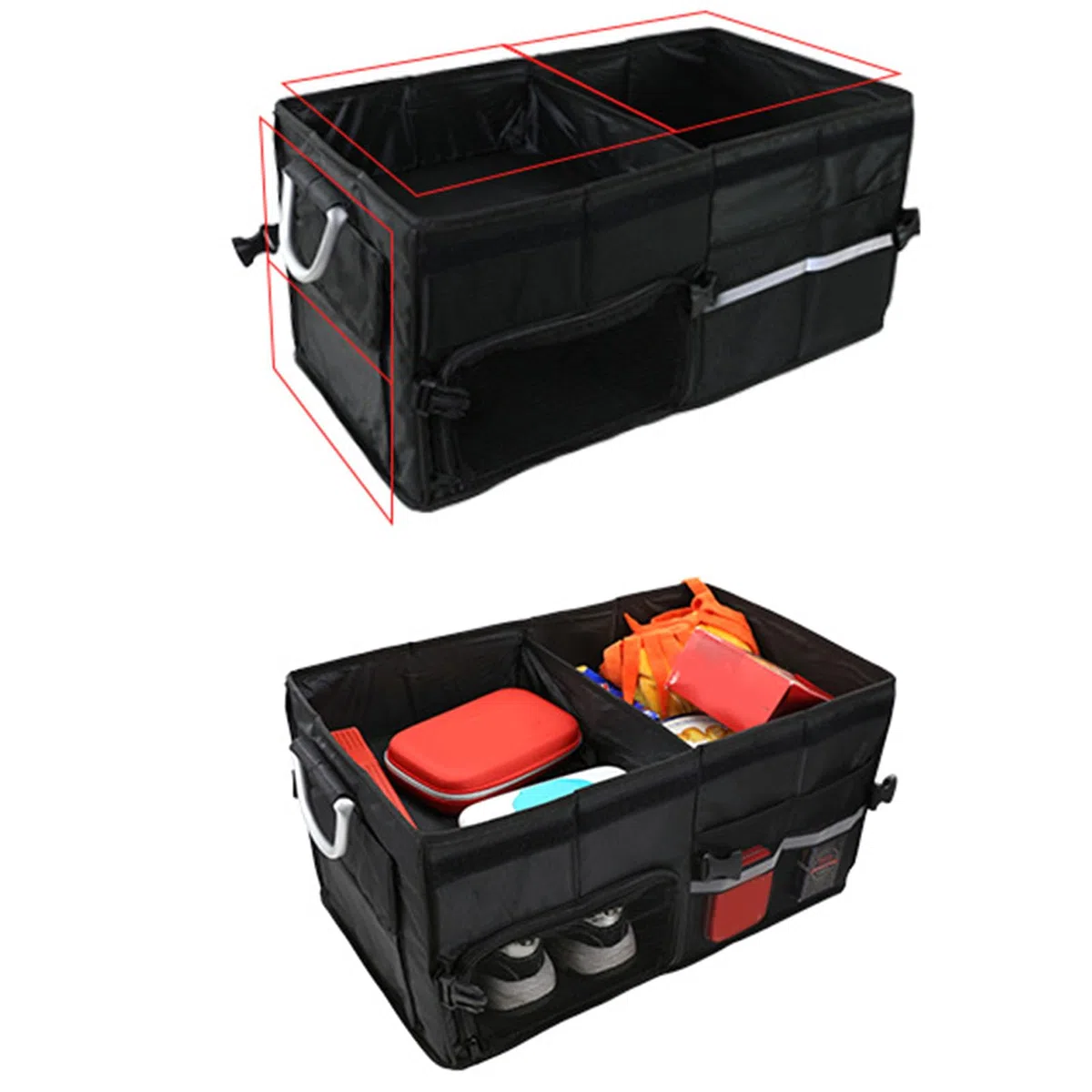 Organizer per Bagagliaio per Auto con Coperchio, Pieghevole in Tessuto Oxford Impermeabile da 55 Litri per Camion SUV Design Pieghevole a 3 (Senza scomparto per scarpe Nero grande 55 litri)