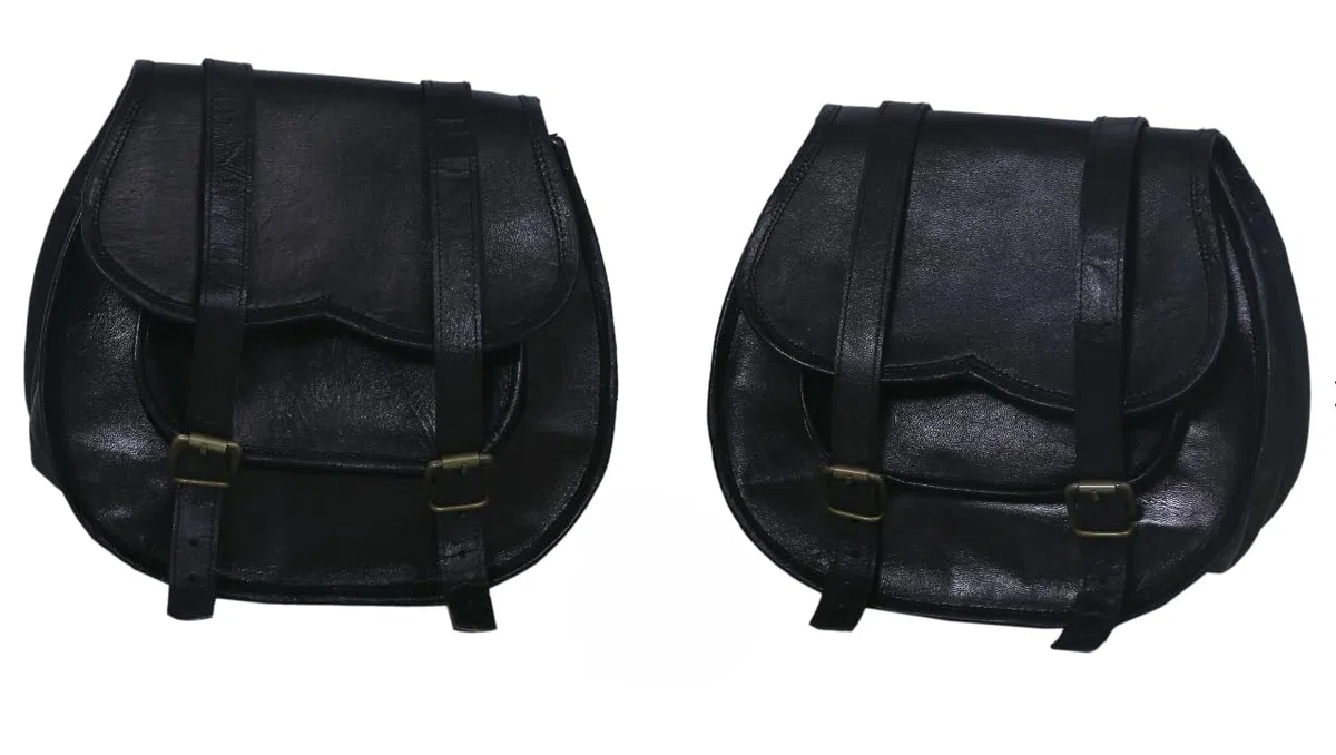 American Blue Borse da sella per moto, tasca laterale per bicicletta, borsa per attrezzi in pelle (2 tasche) (nero)