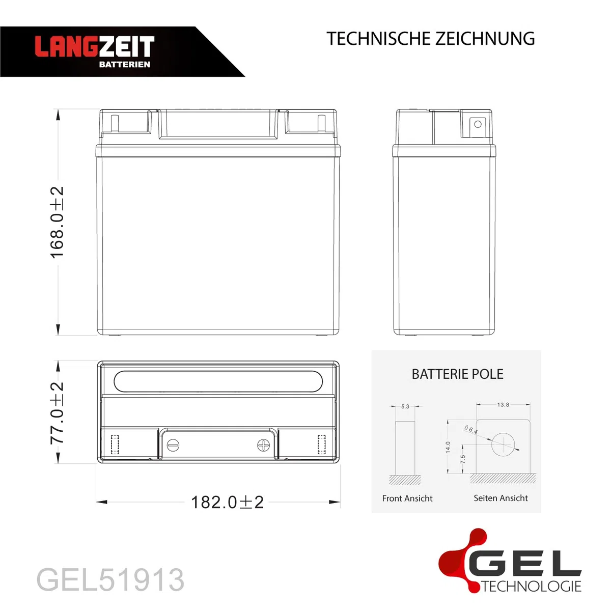 LANGZEIT 51913 batteria moto 12V 21Ah GEL G19 519013017 ABS 19Ah scooter senza manutenzione