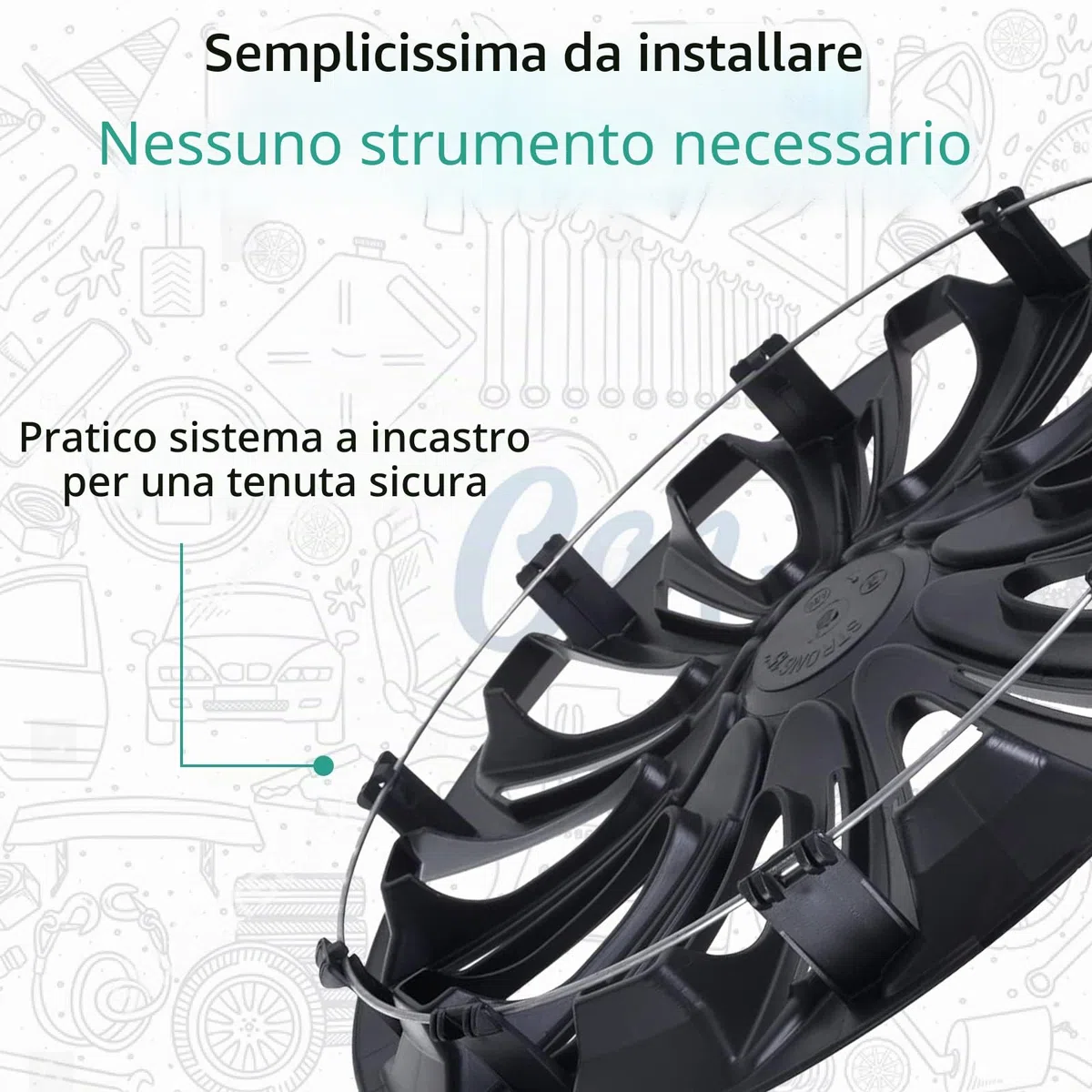 Copricerchi STIG nero, 17 pollici, set da 4 pezzi