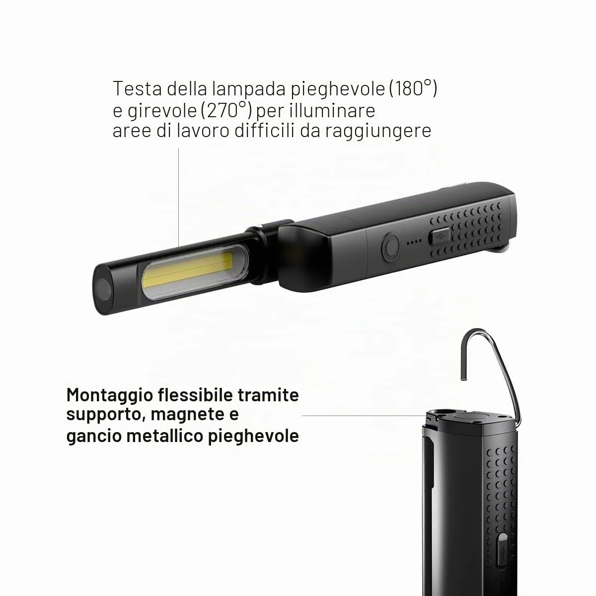Ledlenser W6R Lavoro, pieghevole e girevole, luce LED portatile con magnete e gancio, torcia luminosa, 500 lumen, torcia da lavoro, strumenti manuali di ispezione, lampada a LED senza fili, torcia a