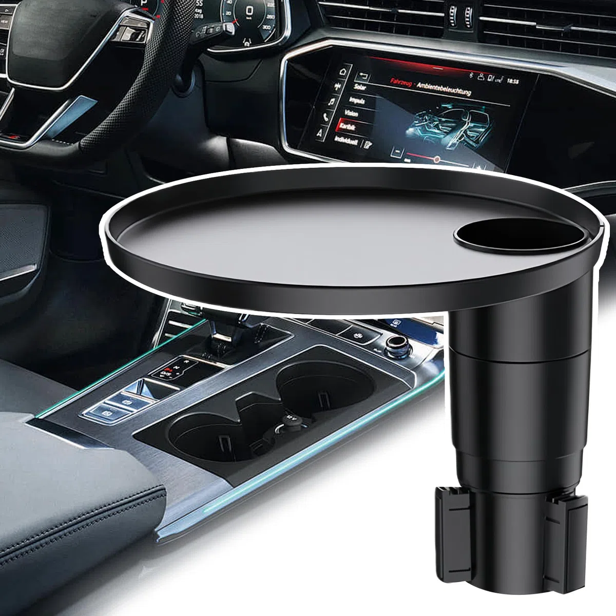 Vassoio Portabicchieri Auto Espandibile e Girevole a 360 Gradi | Portabicchieri Vassoio Tavolo Da Pranzo Per Auto Per Mangiare Lavorare Autista Passeggero Viaggio Pendolari Veicolo Camion