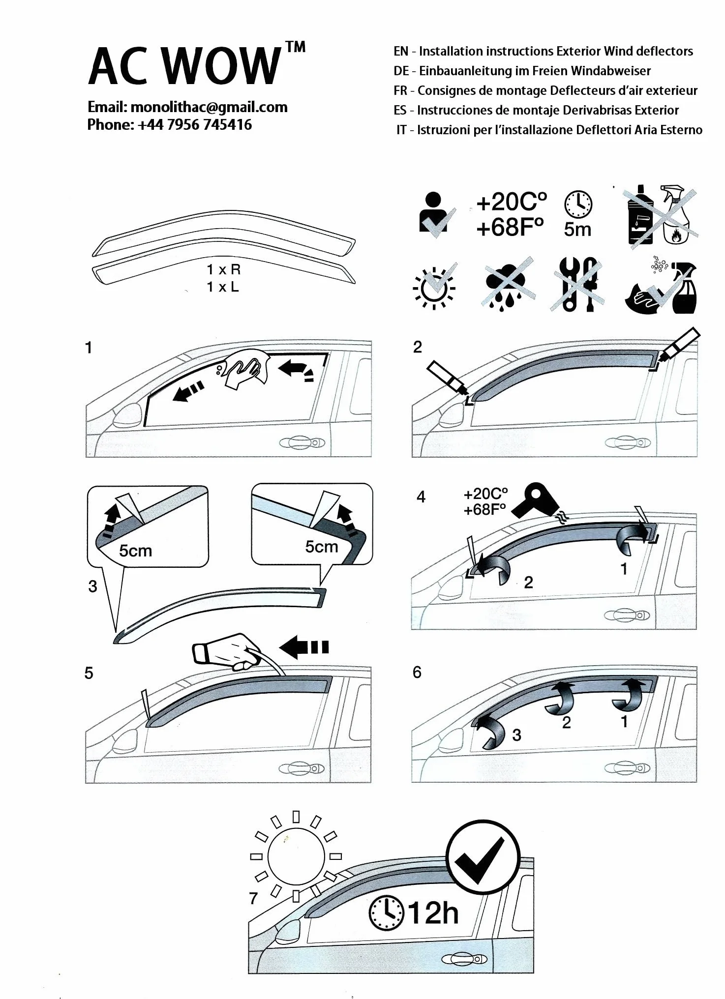 2 deflettori d'aria per Suzuki Jimny 1998 1999 2000 2001 2002 2003 2004 2005 2006 2007 2008 2009 2010 2011 2012 2013 2014