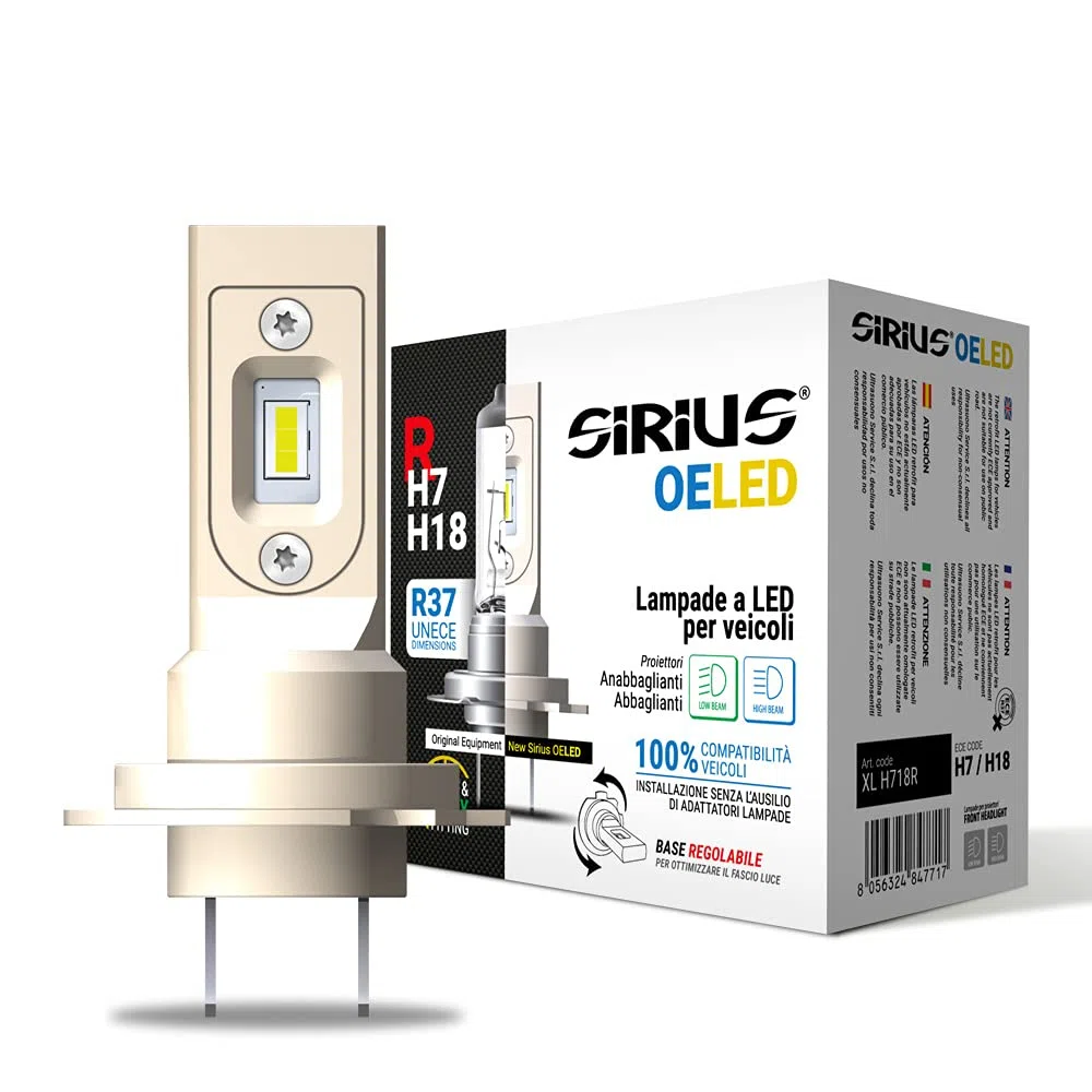 SIRIUS LED H7 H18 R DIMENSIONI ORIGINALI 6000K auto, ICE WHITE NO ADATTATORI