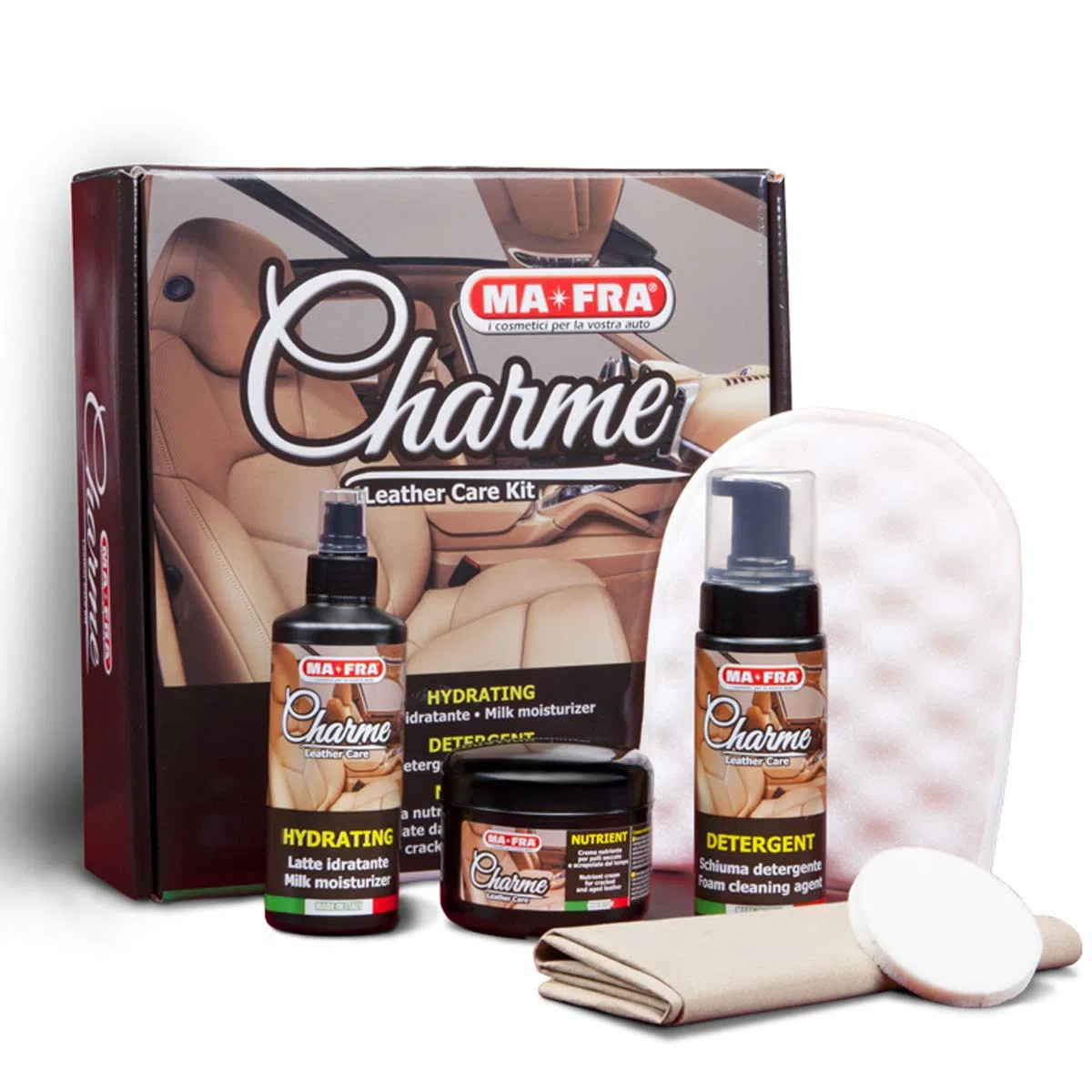 Ma-FraMafra, Charme, Kit per La Pulizia di Sedili E Cruscotti Dell'Auto & Deterjet, Detergente Sgrassatore Universale per La Pulizia delle Parti Interne Dell'Auto