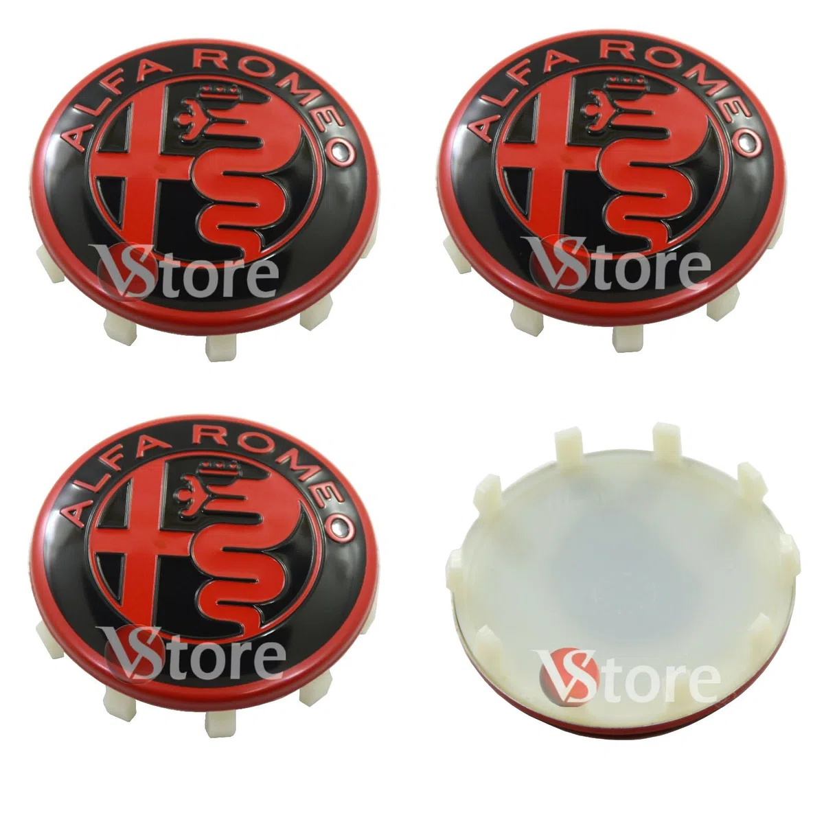 4 Tappi Coprimozzo 60mm Compatibili con ALFA ROMEO Giulietta Giulia 147 159 146 156 Brera Stemma Rosso Nero