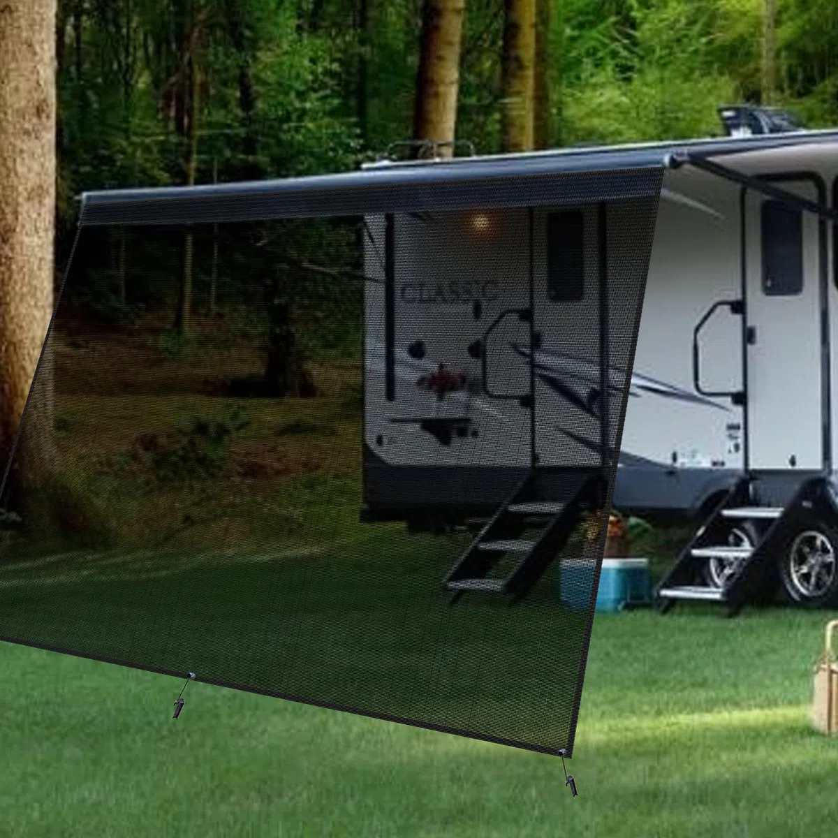 Parete frontale per tenda da sole,Parete frontale per tenda da sole permeabile al vento,Protezione dal sole e dal calore,Tendalini con blocco vista all'86%,per roulotte,camper - 2,43 (A) x 3,05 m (L)