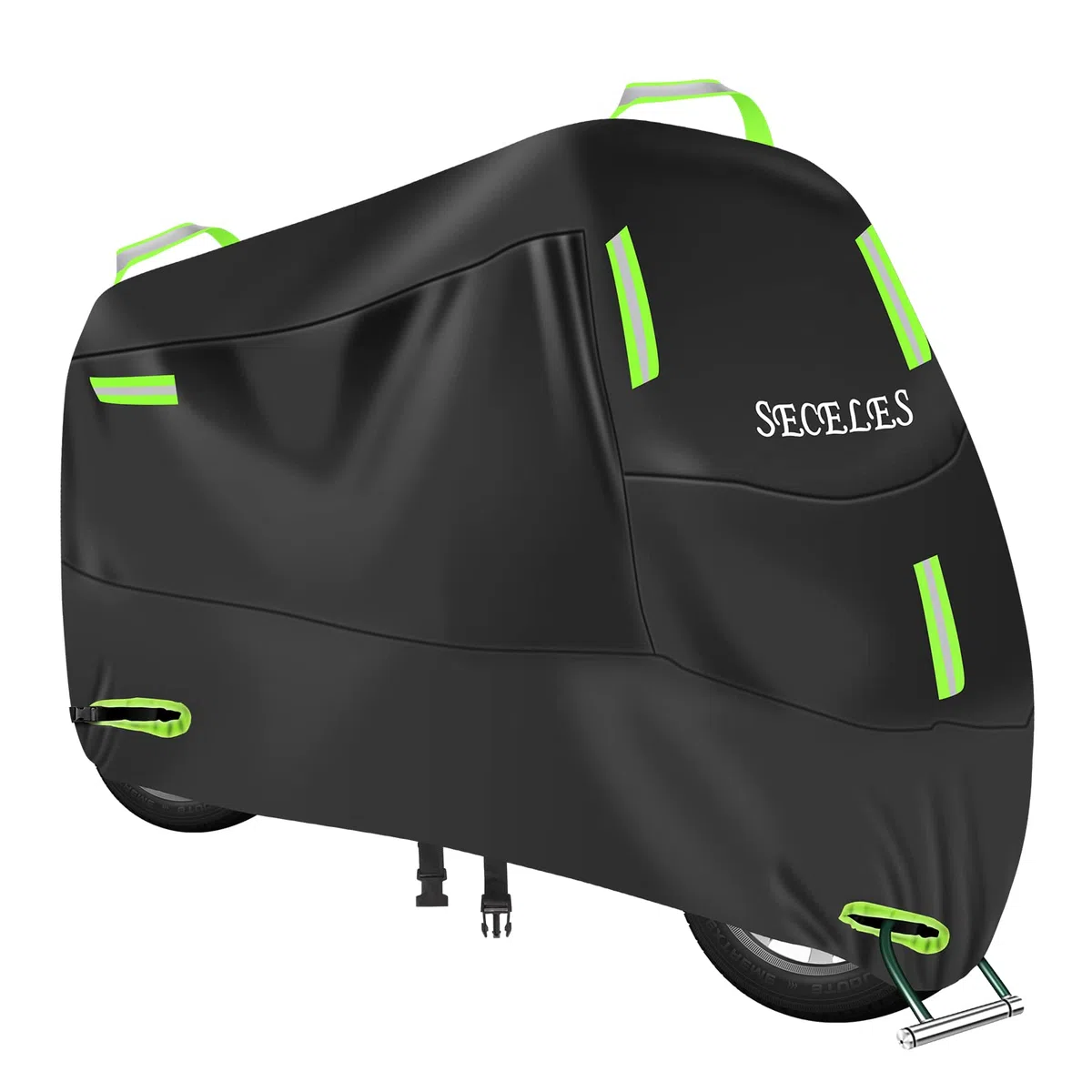 SECELES Telo Moto per Esterno Interno 300D Oxford, Telo Coprimoto Impermeabile con 7 strisce riflettenti e 2 fori di bloccaggio, Telone Moto per Scooter Motocicletta Motocross (XL: 230 x 95 x 125 cm)