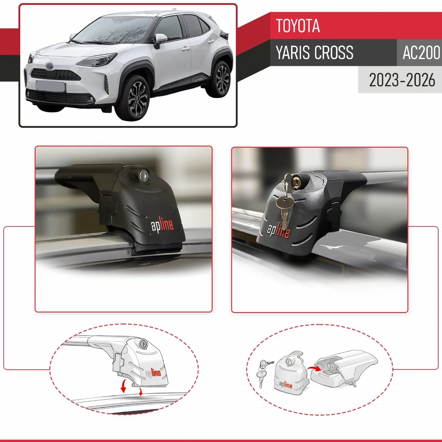 Compatibile con Toyota Yaris Cross (AC200) 2023-2026 Ace-2 Modello Barre Tetto Portapacchi Auto Barre Portatutto Grigo Alluminio Barre