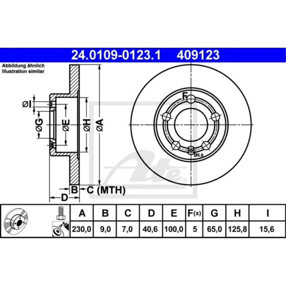ATE, set di dischi freno a disco Ø230 completamente rivestito posteriore + pastiglie freno per Polo T-Cross I Roomster Kamiq Rapid Spaceback Scala