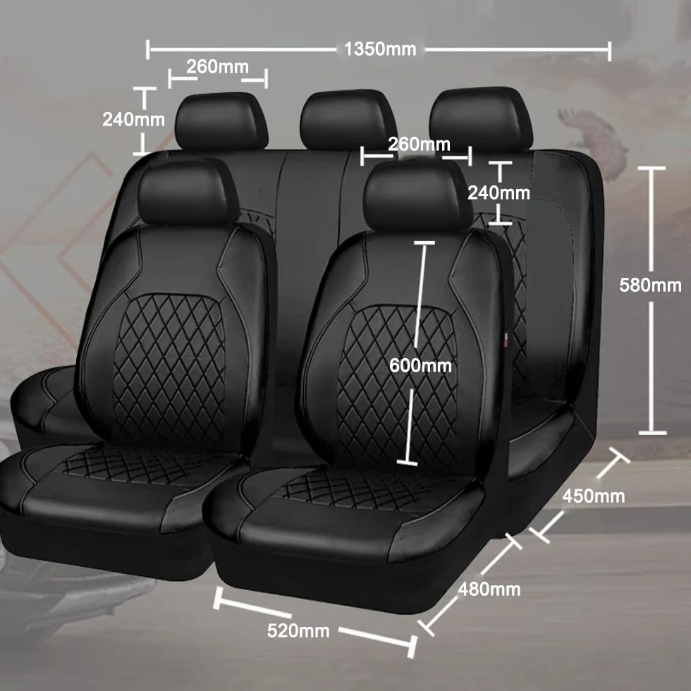 Shkalacar 9 Pezzi Coprisedile per Auto Coprisedile Universale in Pelle PU Set Completo di Accessori Interni per Auto per Veicolo SUV per Auto