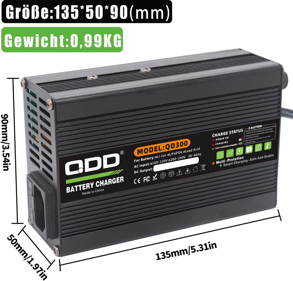 QDD Caricabatterie 36V 36V 5A al piombo-acido con uscita DC 50A Connettore Anderson per 36V Piombo Acido AGM Gel VRLA OPZV 36V Smart Charger