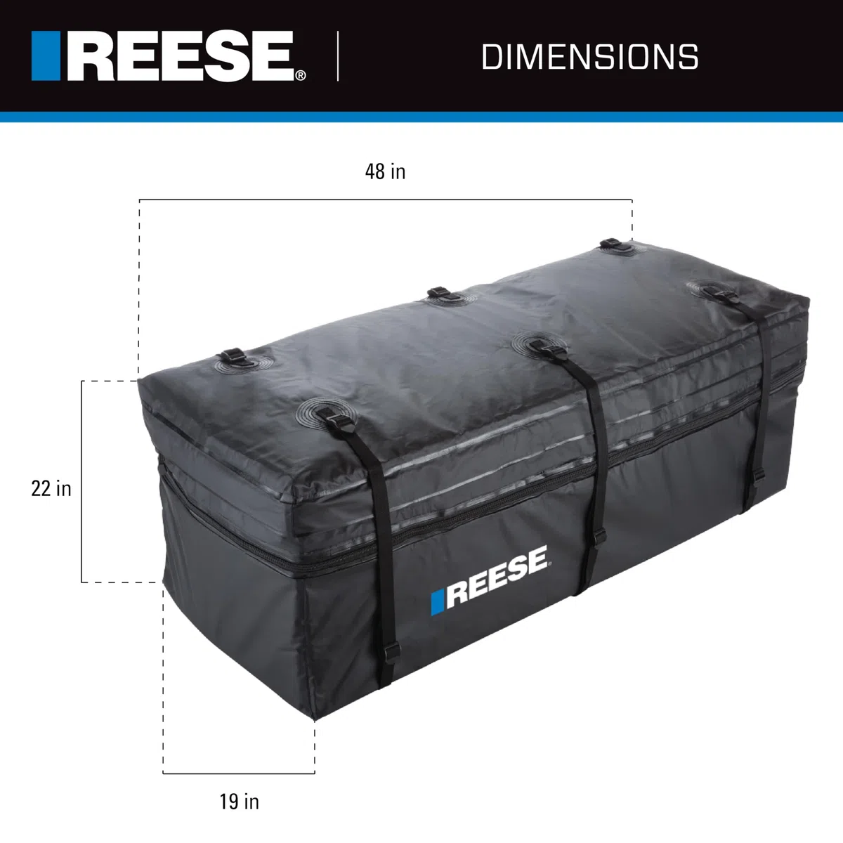 Reese Olympia 1044000 - Borsa da carico espandibile con supporto per gancio di traino, 122 x 48 x 45,7 cm a 55,8 cm, capacità 30,8 cm, adatta per portabagagli da 121,2 x 50,8 cm
