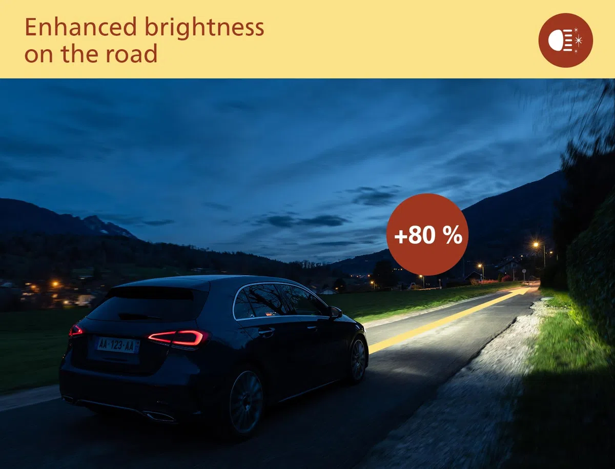 Philips Ultinon Classic lampadina LED per fari auto (H11), luce bianca calda 3.500K, luce colorata alogena, 80% di luminosità in più, lampadina LED facile da montare, set da 2
