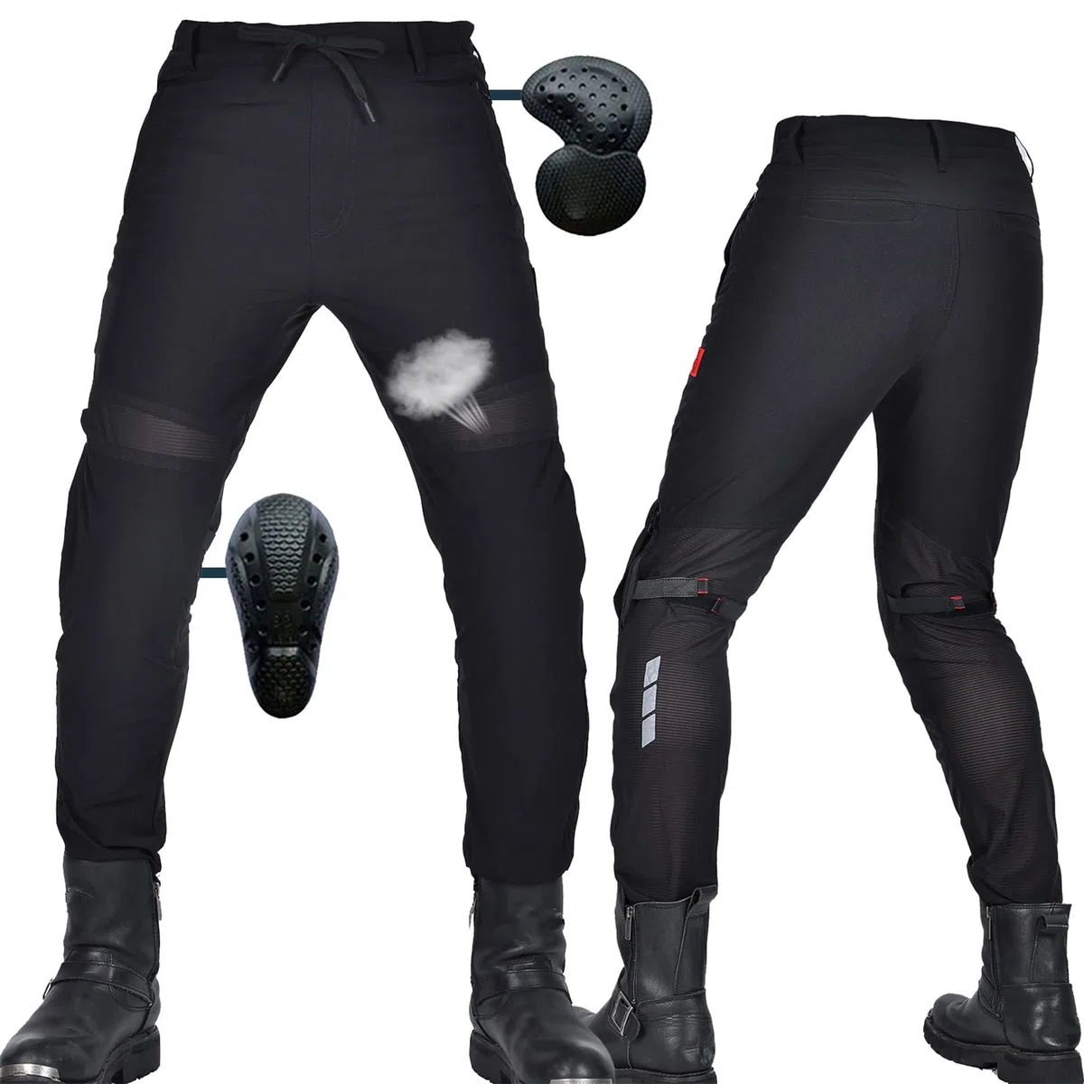 Pantaloni da moto estivi per uomo e donna, tuta da armatura da moto anti-caduta traspirante a due vie,da moto da uomo con protezione (Black,XL)