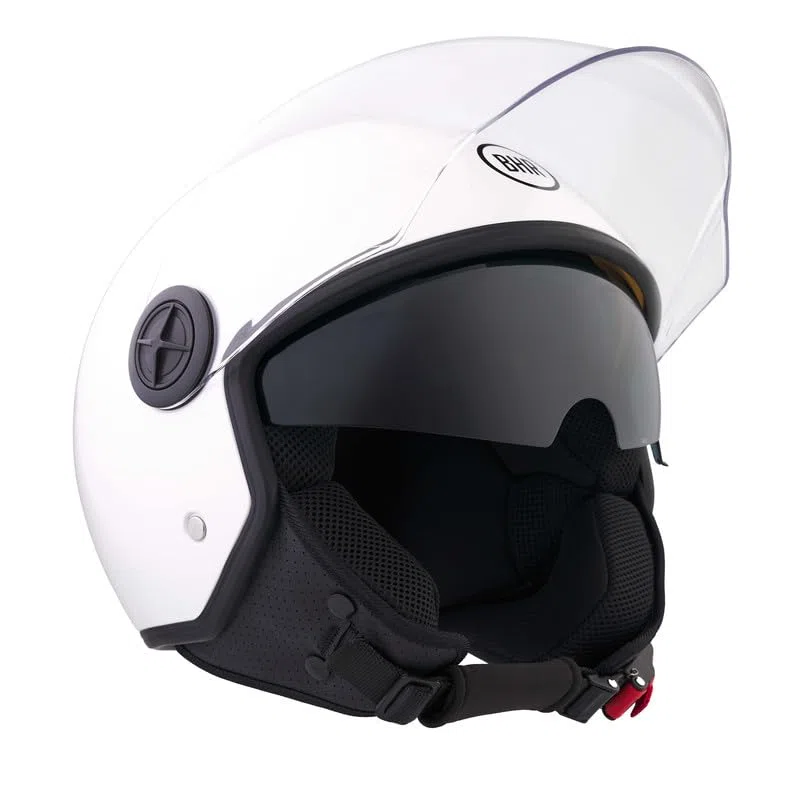 BHR Casco Demi-Jet 840 DUAL SHIELD - Casco Scooter Doppia Visiera Omologato ECE 22.06 con Visierino Interno Parasole e Sgancio Micrometrico - Bianco XS