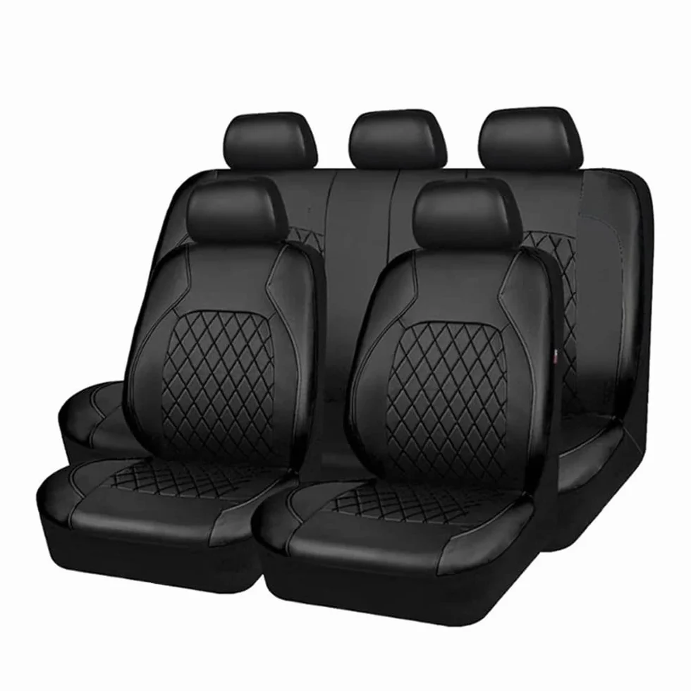 Shkalacar 9 Pezzi Coprisedile per Auto Coprisedile Universale in Pelle PU Set Completo di Accessori Interni per Auto per Veicolo SUV per Auto